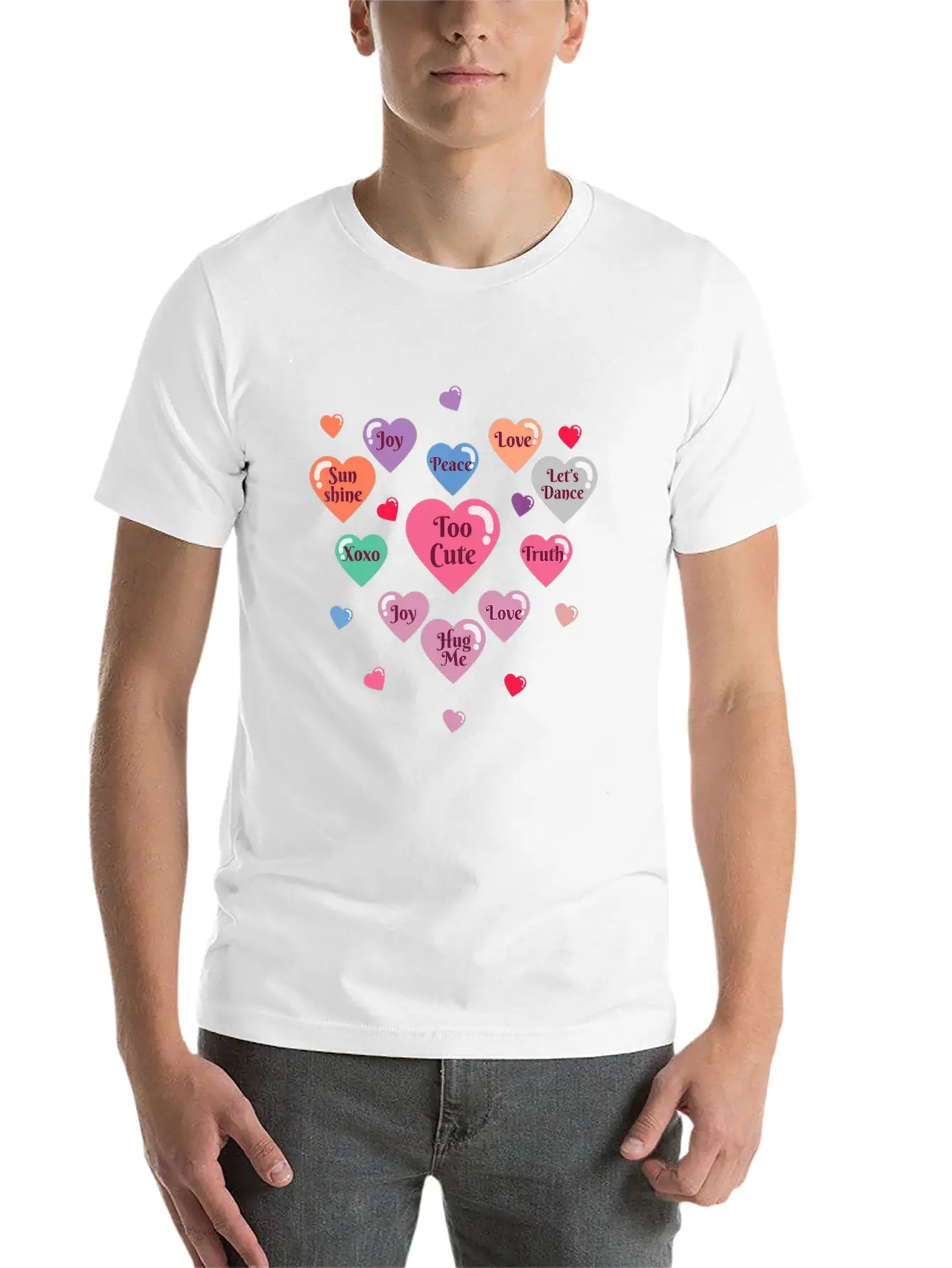 Valentine's Day Heart Candy Shirt For Men Woman Stylish Everyday T-Shirt – Unisex Basic Cotton Tee