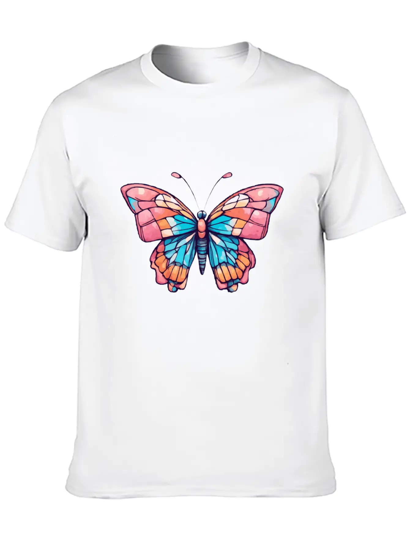 Vibrant Butterfly Mosaic Basic Graphic T-Shirt – Daily Comfort In Soft Cotton