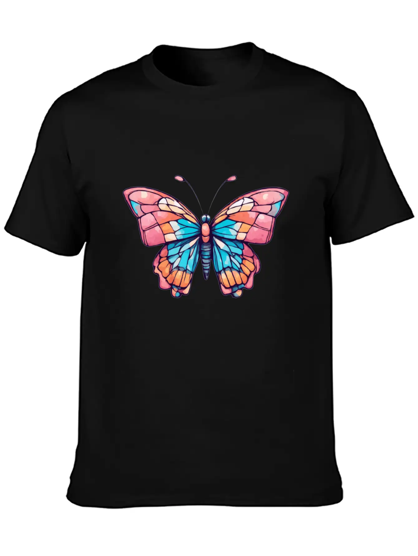 Vibrant Butterfly Mosaic Basic Graphic T-Shirt – Daily Comfort In Soft Cotton