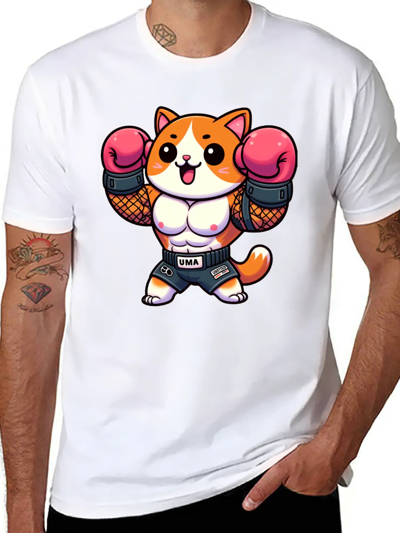 Victory Pose Ginger Boxing Cat Basic Graphic T-Shirt – Daily Comfort In Soft Cotton