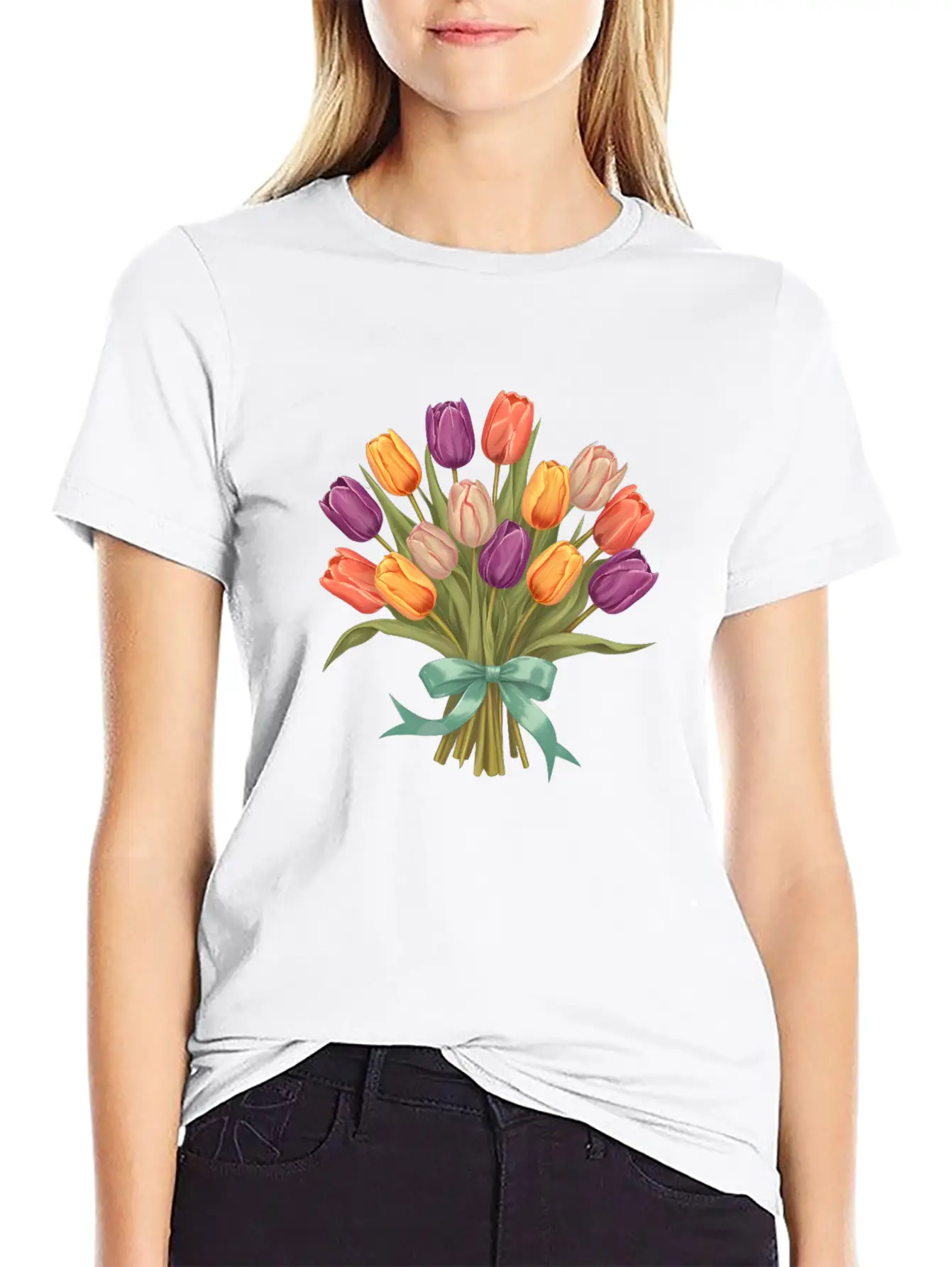 Vintage Bouquet Of Spring Tulips Stylish Everyday T-Shirt – Unisex Basic Cotton Tee