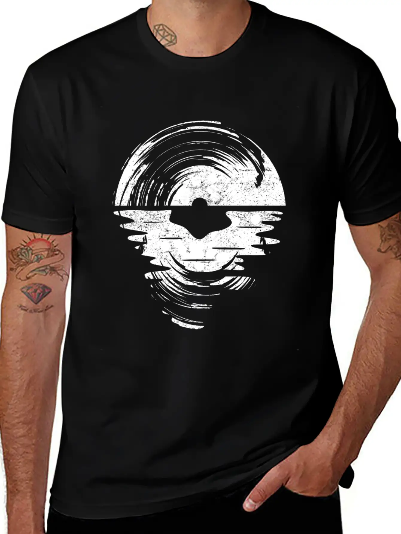 Vinyl Record Moon Simple Everyday Graphic Tee – Lightweight Summer Wear
