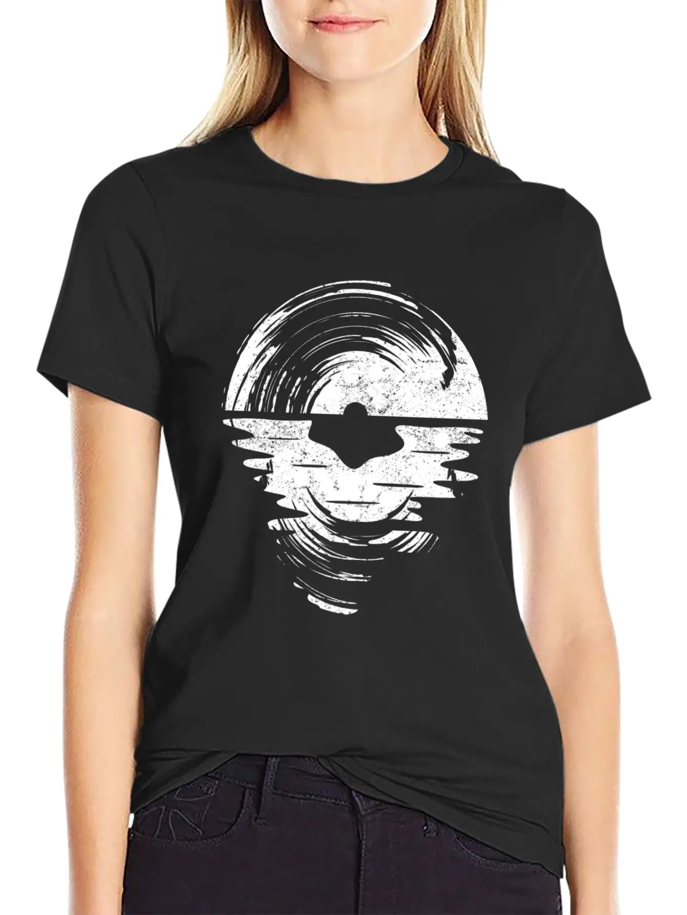 Vinyl Record Moon Simple Everyday Graphic Tee – Lightweight Summer Wear