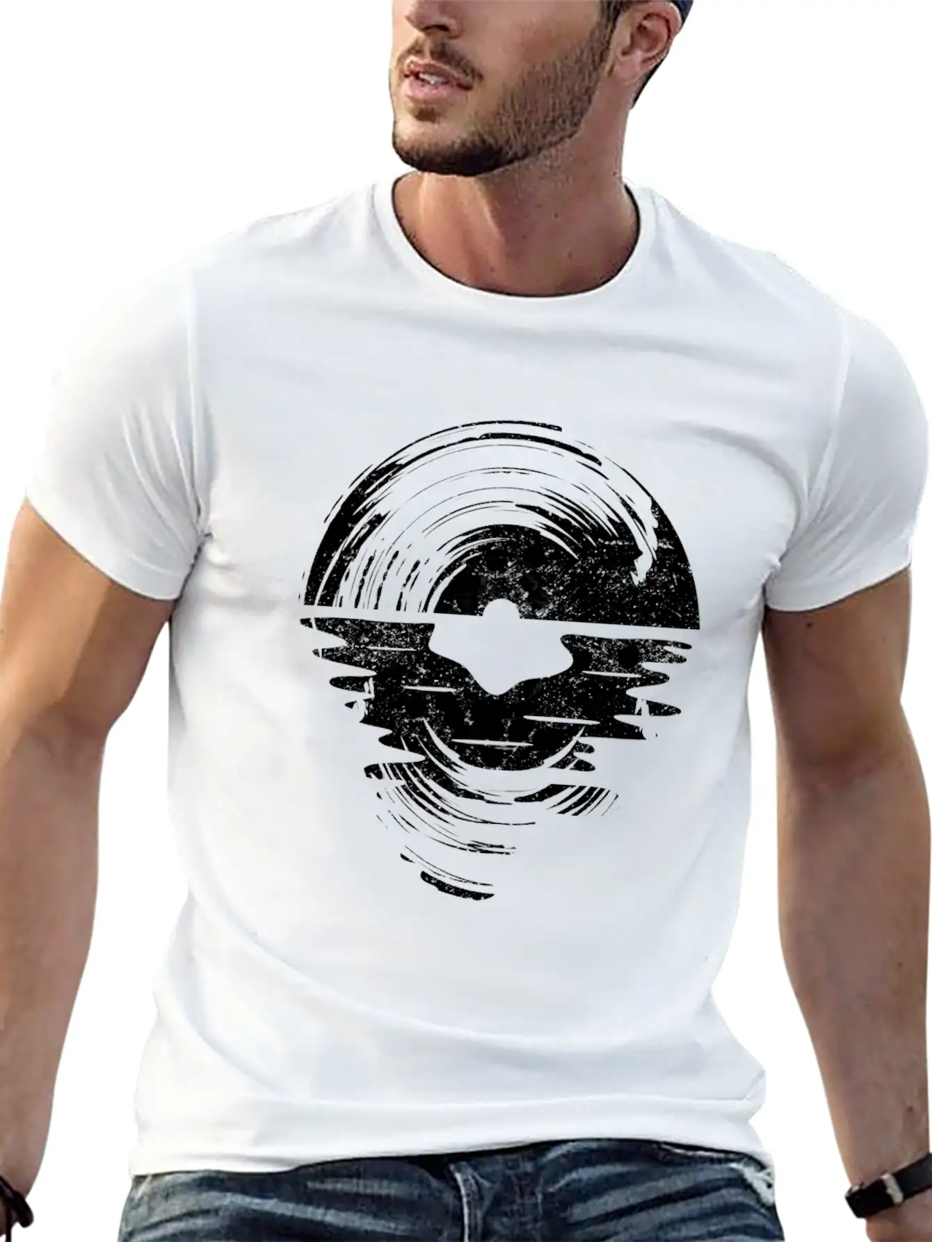 Vinyl Record Moon Simple Everyday Graphic Tee – Lightweight Summer Wear