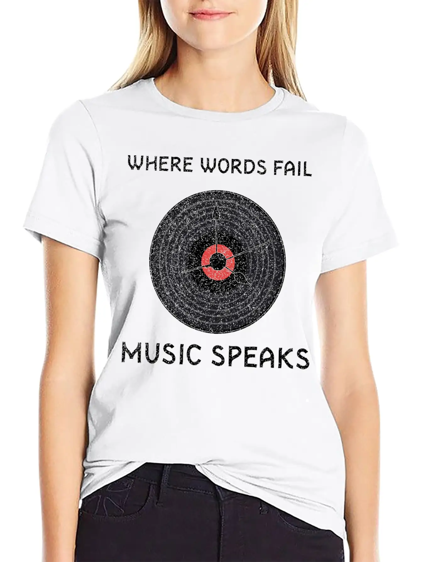 Vinyl Record Where Words Fail Music Speaks Stylish Everyday T-Shirt – Unisex Basic Cotton Tee
