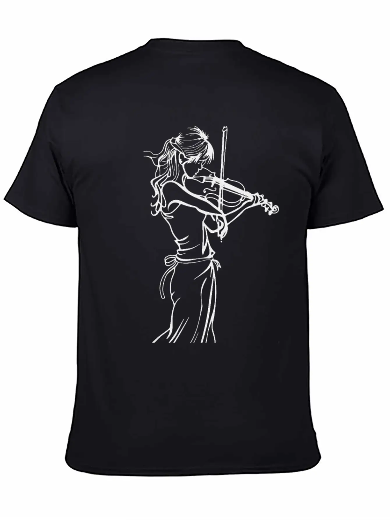Violin Girl Sketch Simple Everyday Graphic Tee – Lightweight Summer Wear