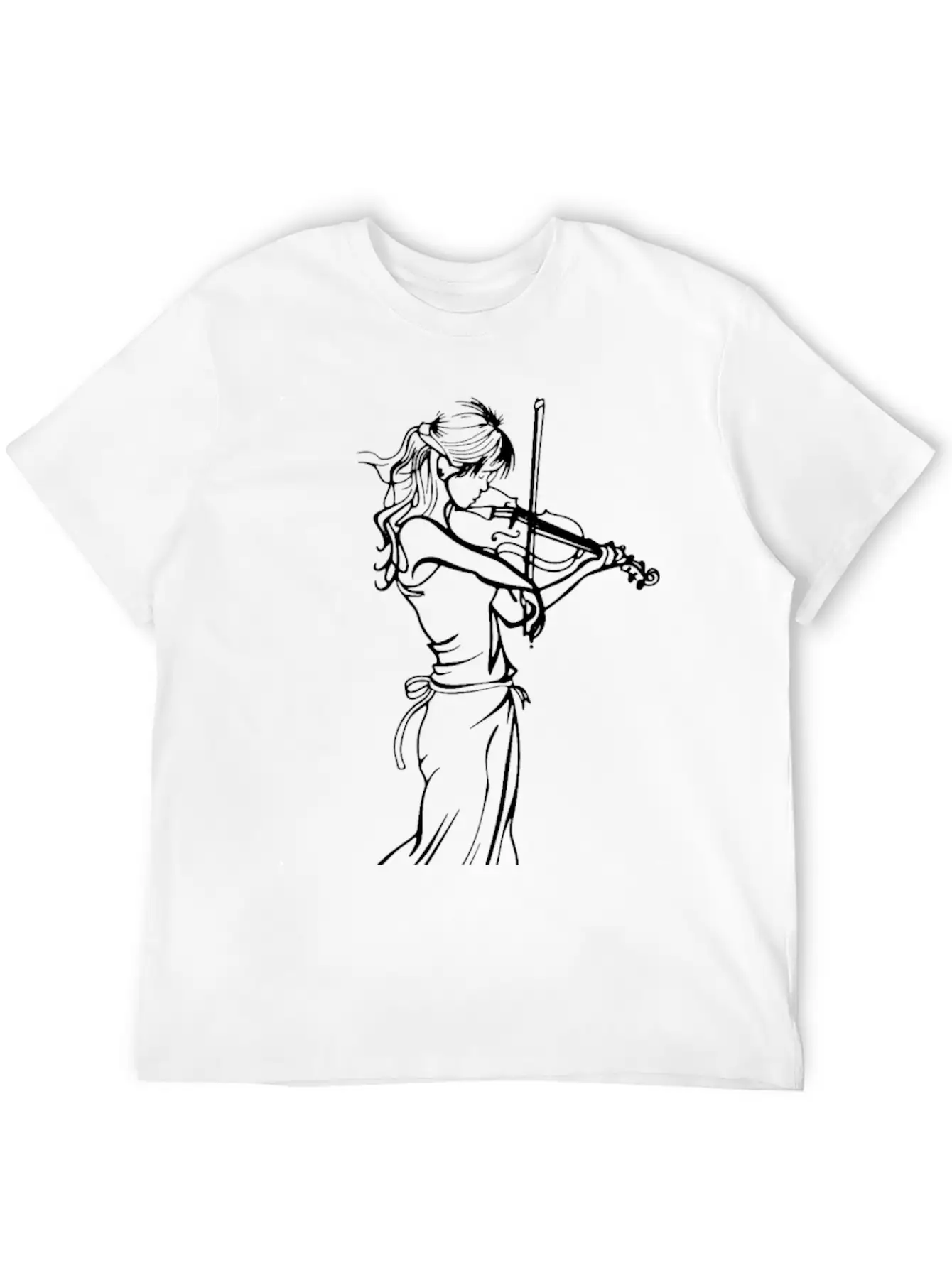 Violin Girl Sketch Simple Everyday Graphic Tee – Lightweight Summer Wear
