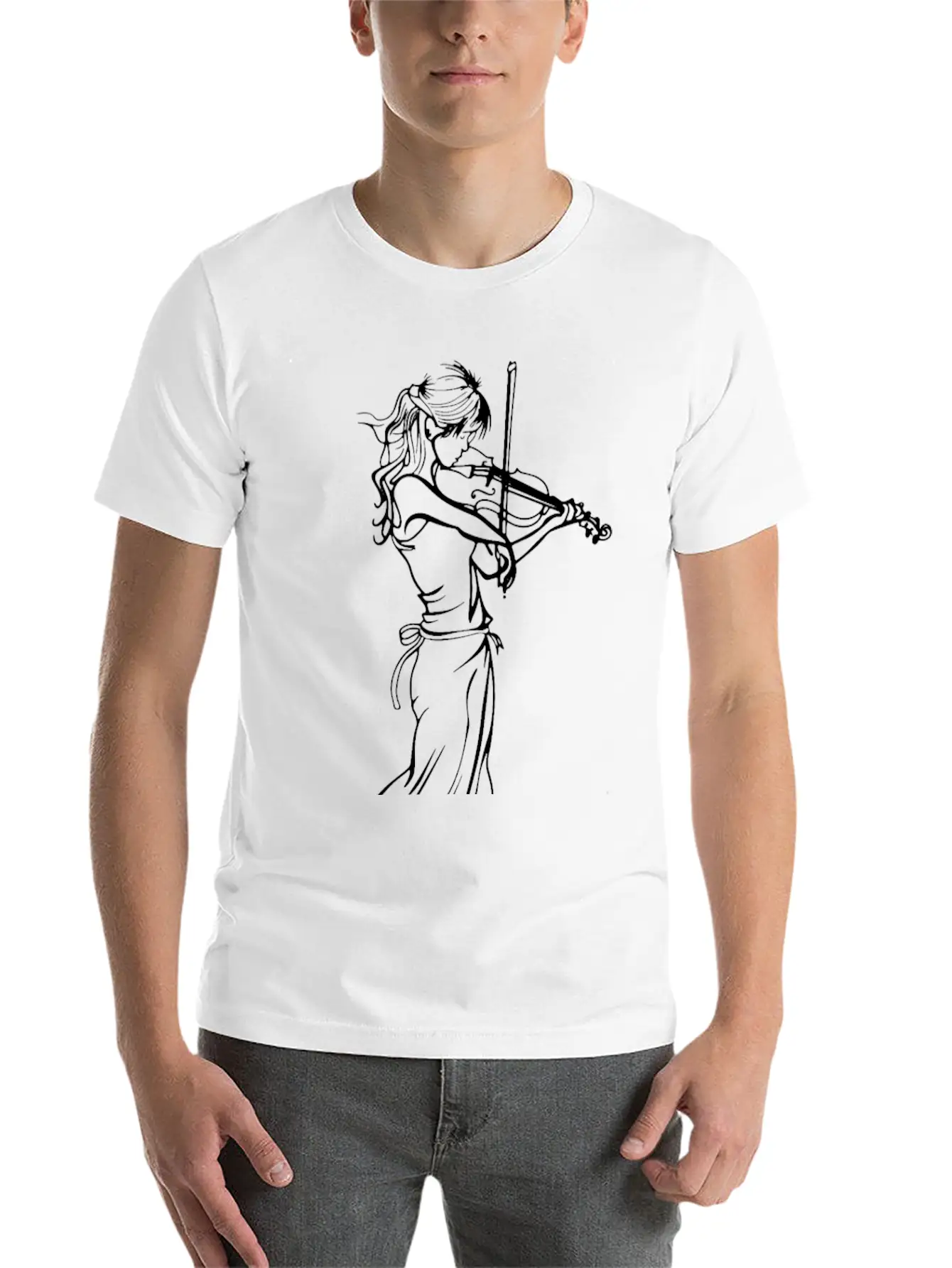 Violin Girl Sketch Simple Everyday Graphic Tee – Lightweight Summer Wear