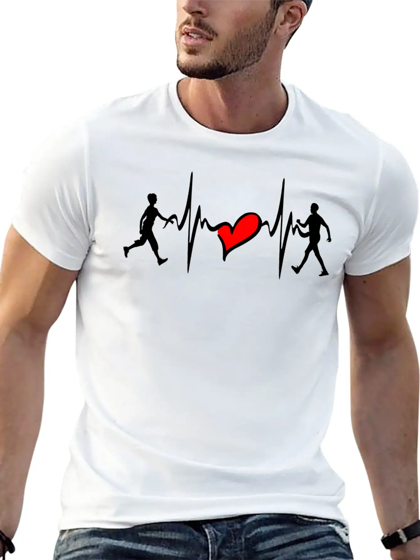 Walkers Walk Towards Each Other Heart Basic Graphic T-Shirt – Daily Comfort In Soft Cotton
