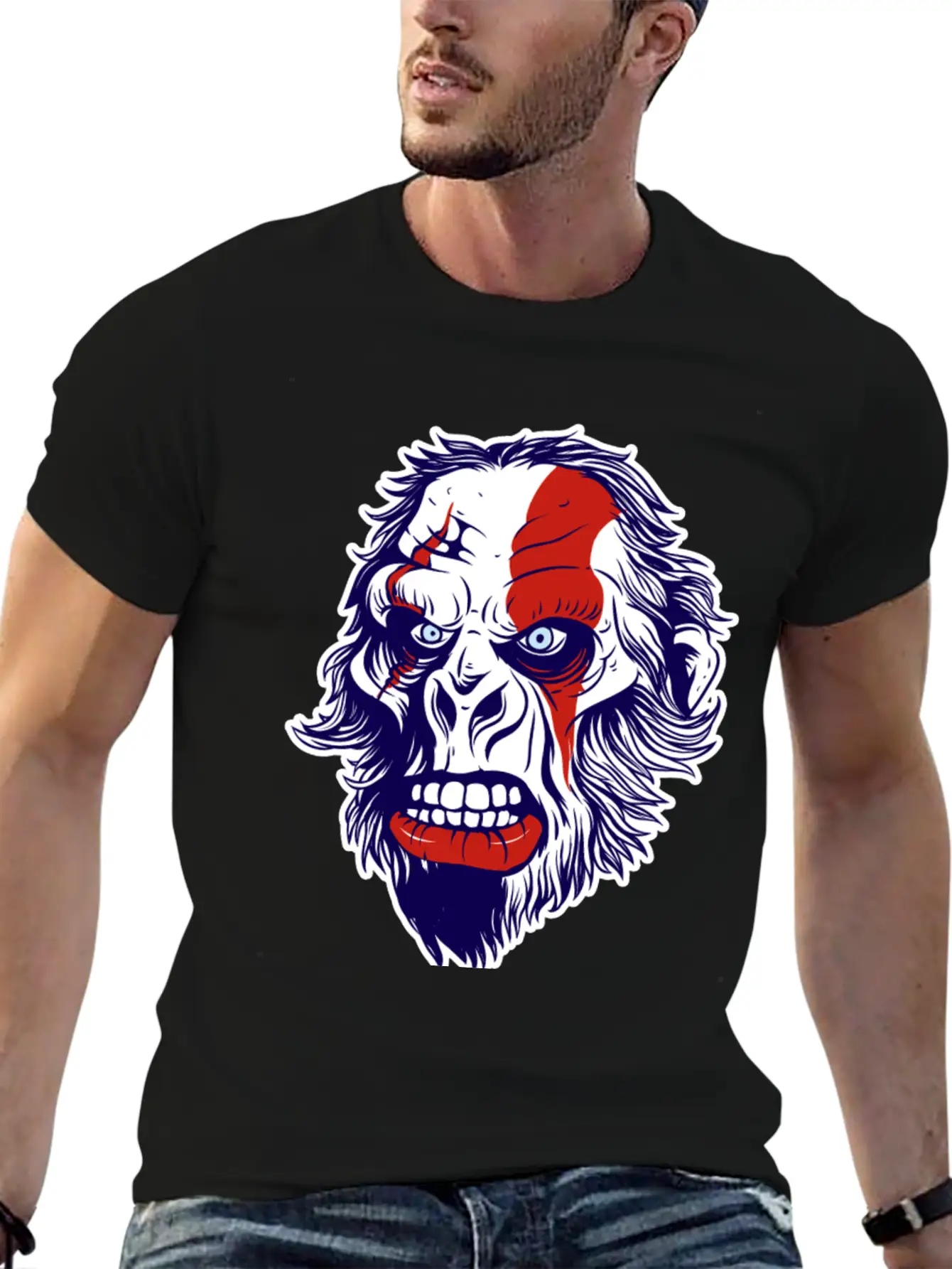 Warrior Gorilla Ape Face Basic Graphic T-Shirt – Daily Comfort In Soft Cotton