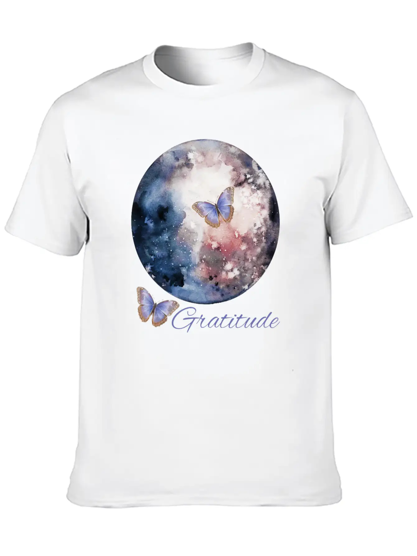 Watercolor Art Moon And Butterflies Gratitude Basic Graphic T-Shirt – Daily Comfort In Soft Cotton