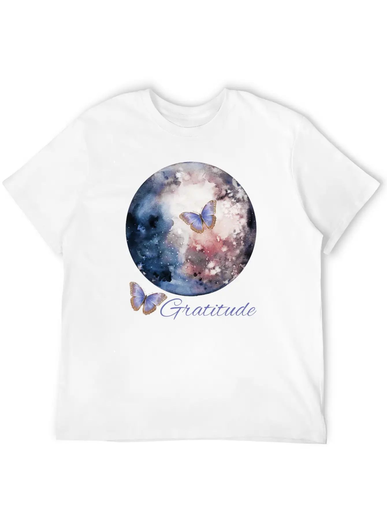 Watercolor Art Moon And Butterflies Gratitude Basic Graphic T-Shirt – Daily Comfort In Soft Cotton