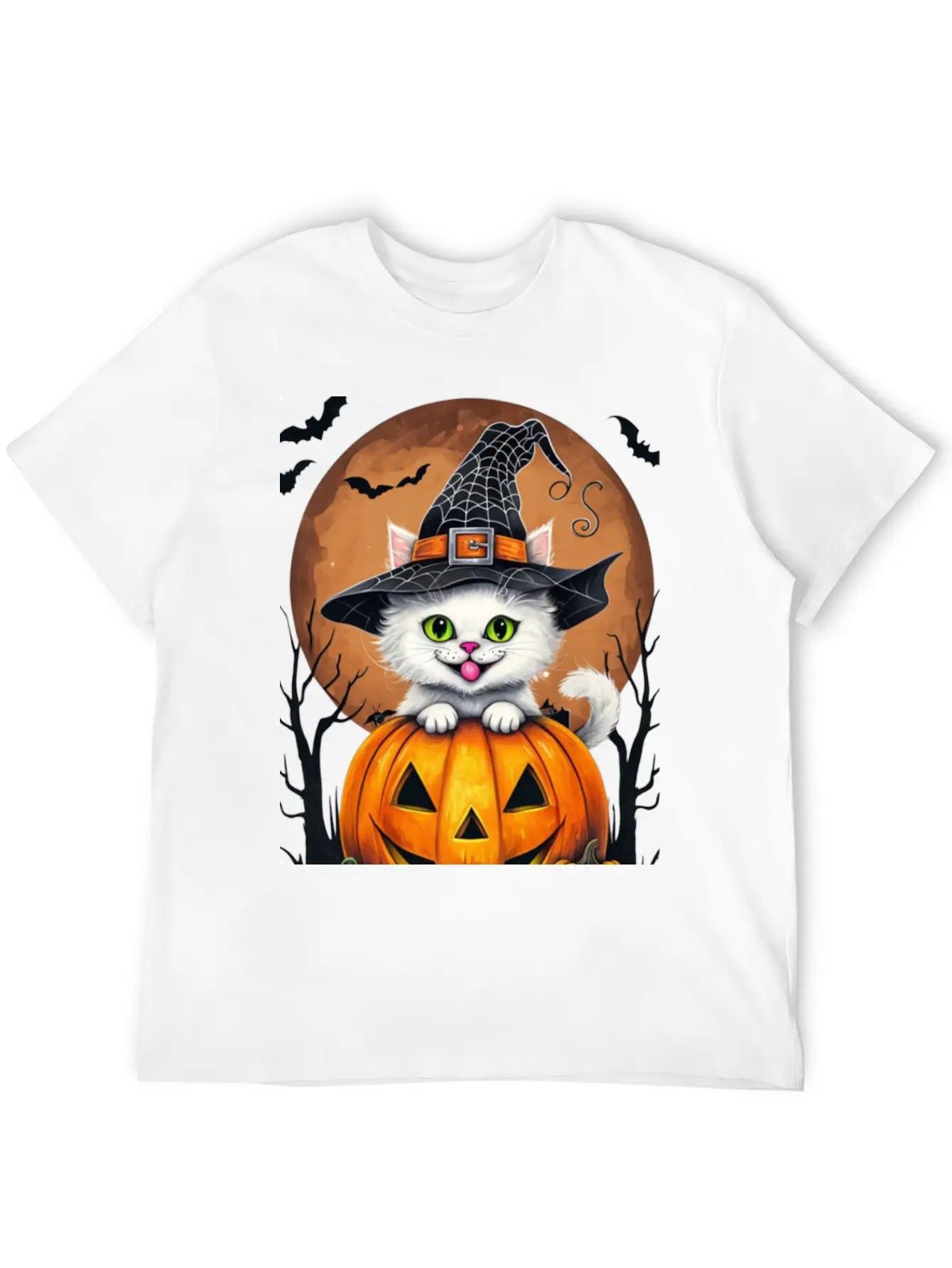 Whimsical Halloween Cat On Pumpkin Art Relaxed Everyday Tee – Lightweight And Durable Cotton