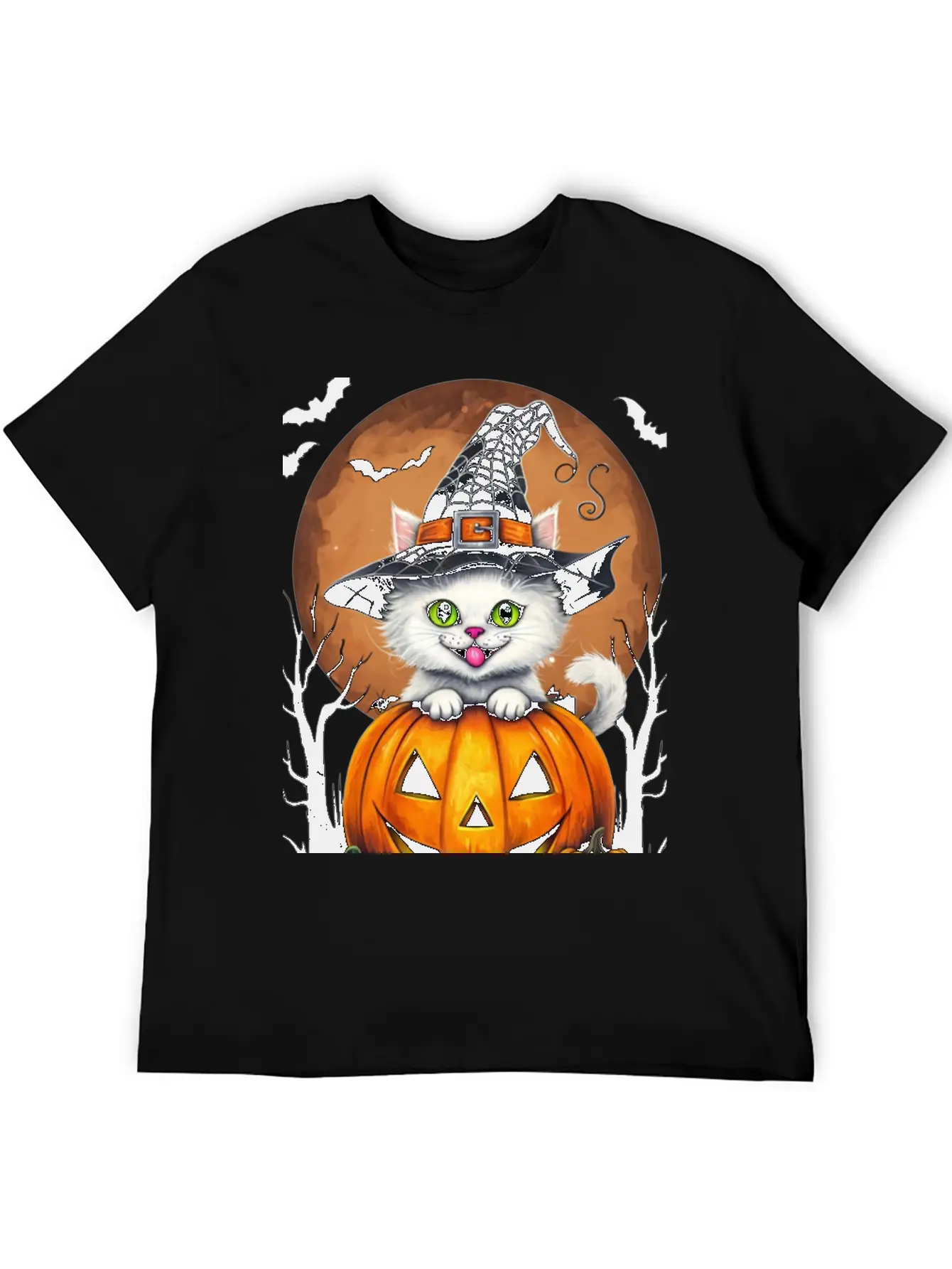 Whimsical Halloween Cat On Pumpkin Art Relaxed Everyday Tee – Lightweight And Durable Cotton