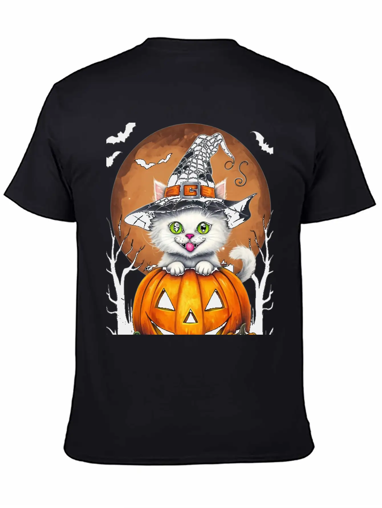 Whimsical Halloween Cat On Pumpkin Art Relaxed Everyday Tee – Lightweight And Durable Cotton