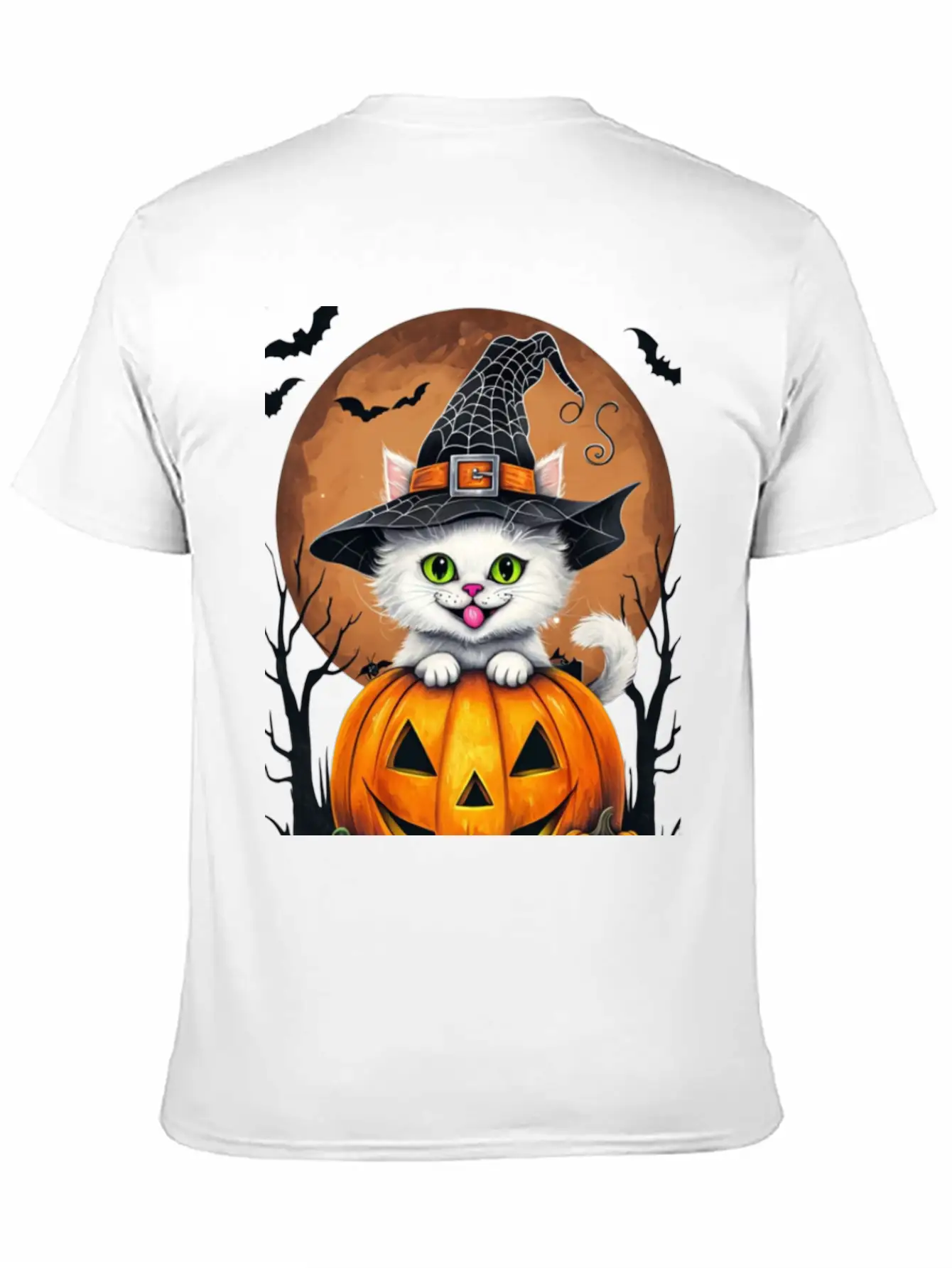 Whimsical Halloween Cat On Pumpkin Art Relaxed Everyday Tee – Lightweight And Durable Cotton