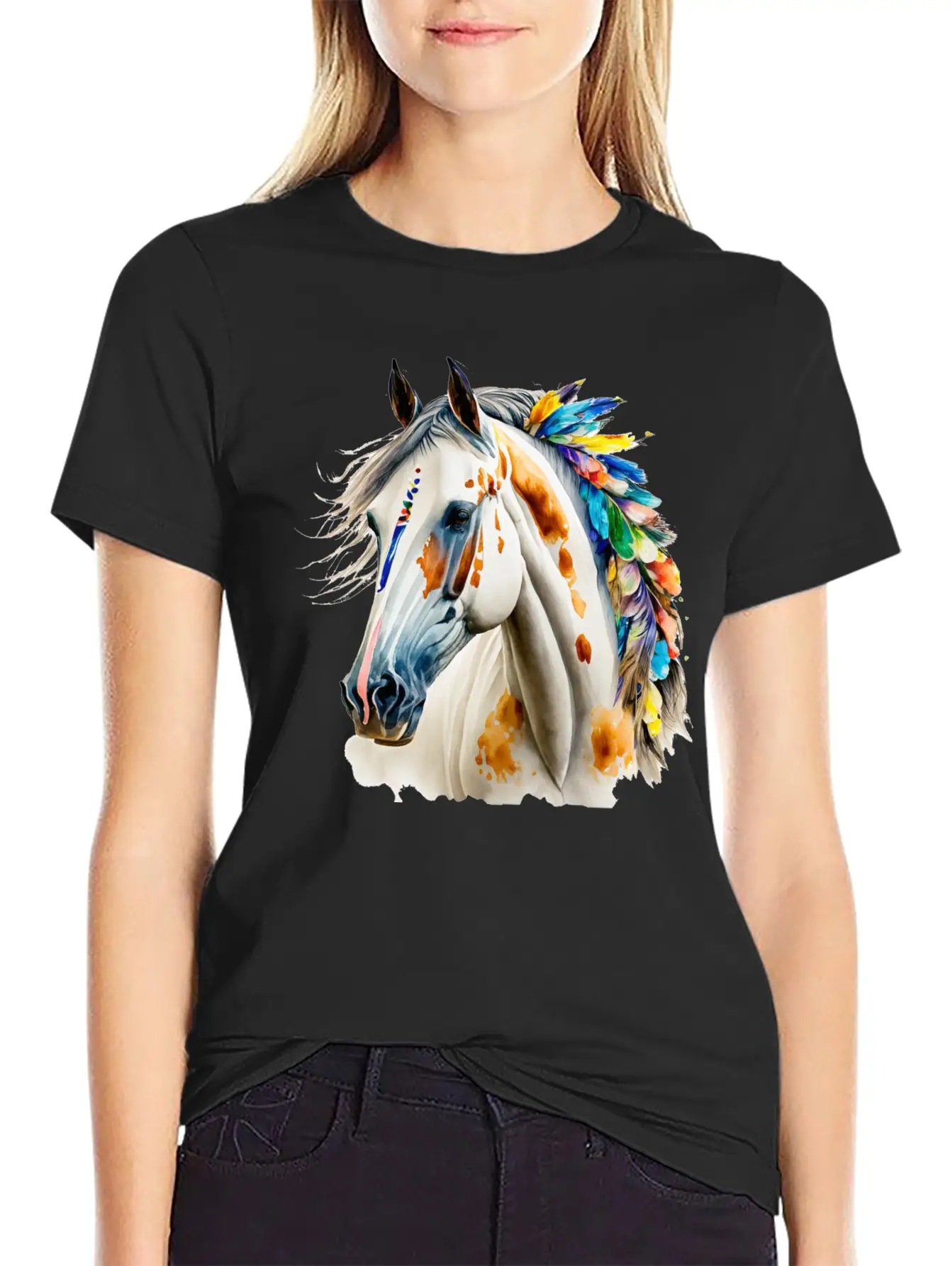 White Native Horse Basic Graphic T-Shirt – Daily Comfort In Soft Cotton