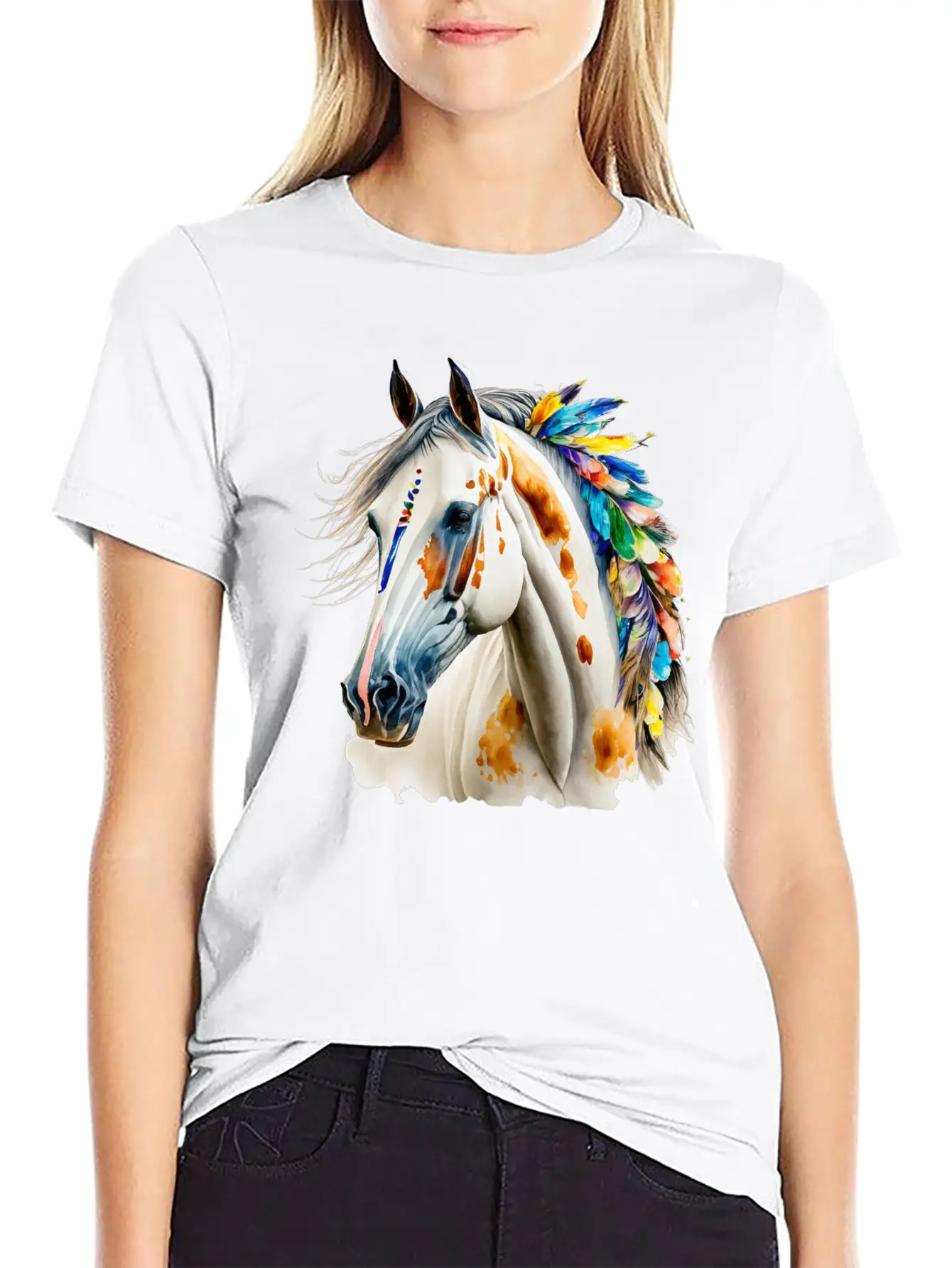 White Native Horse Basic Graphic T-Shirt – Daily Comfort In Soft Cotton