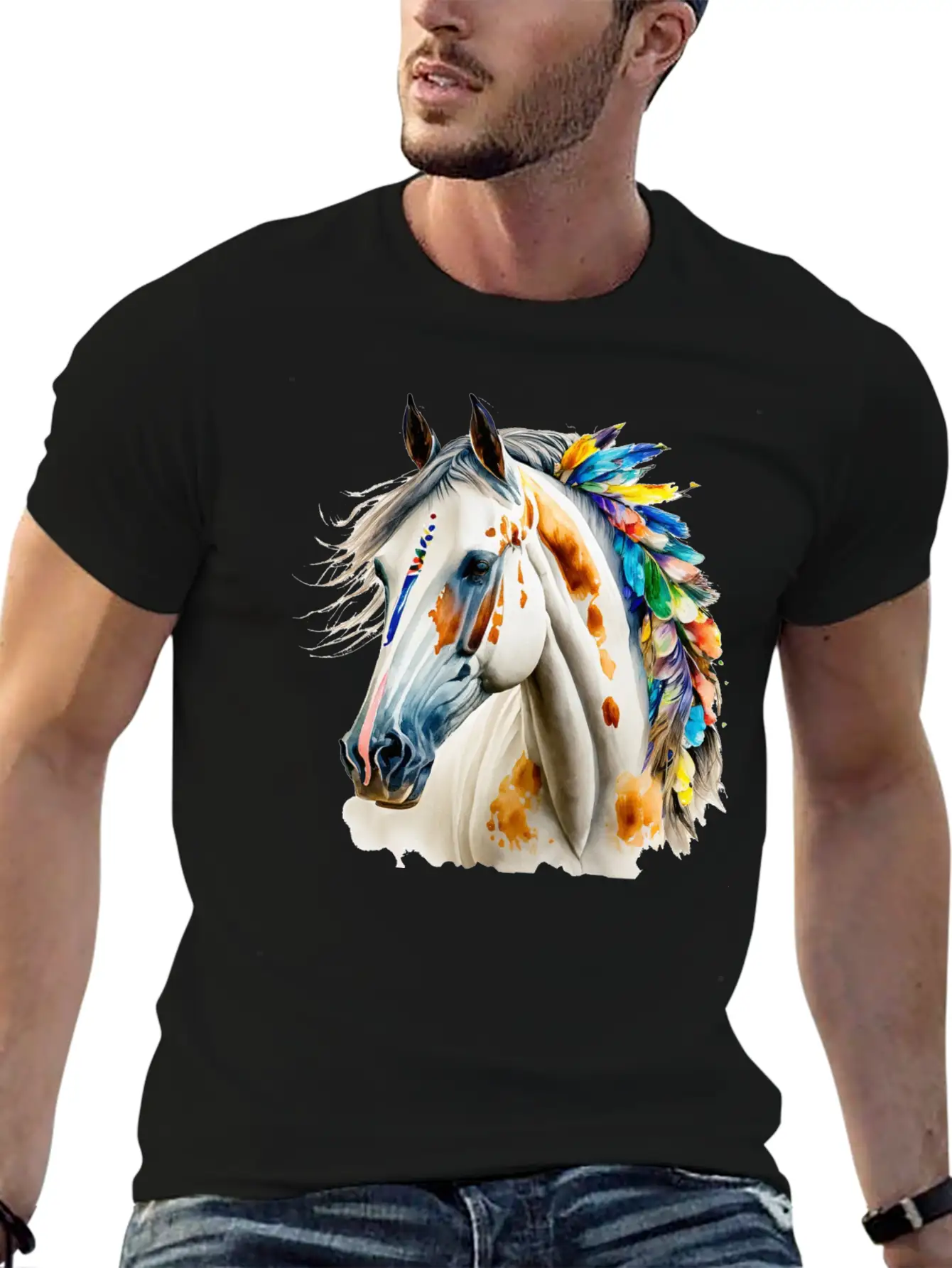 White Native Horse Basic Graphic T-Shirt – Daily Comfort In Soft Cotton