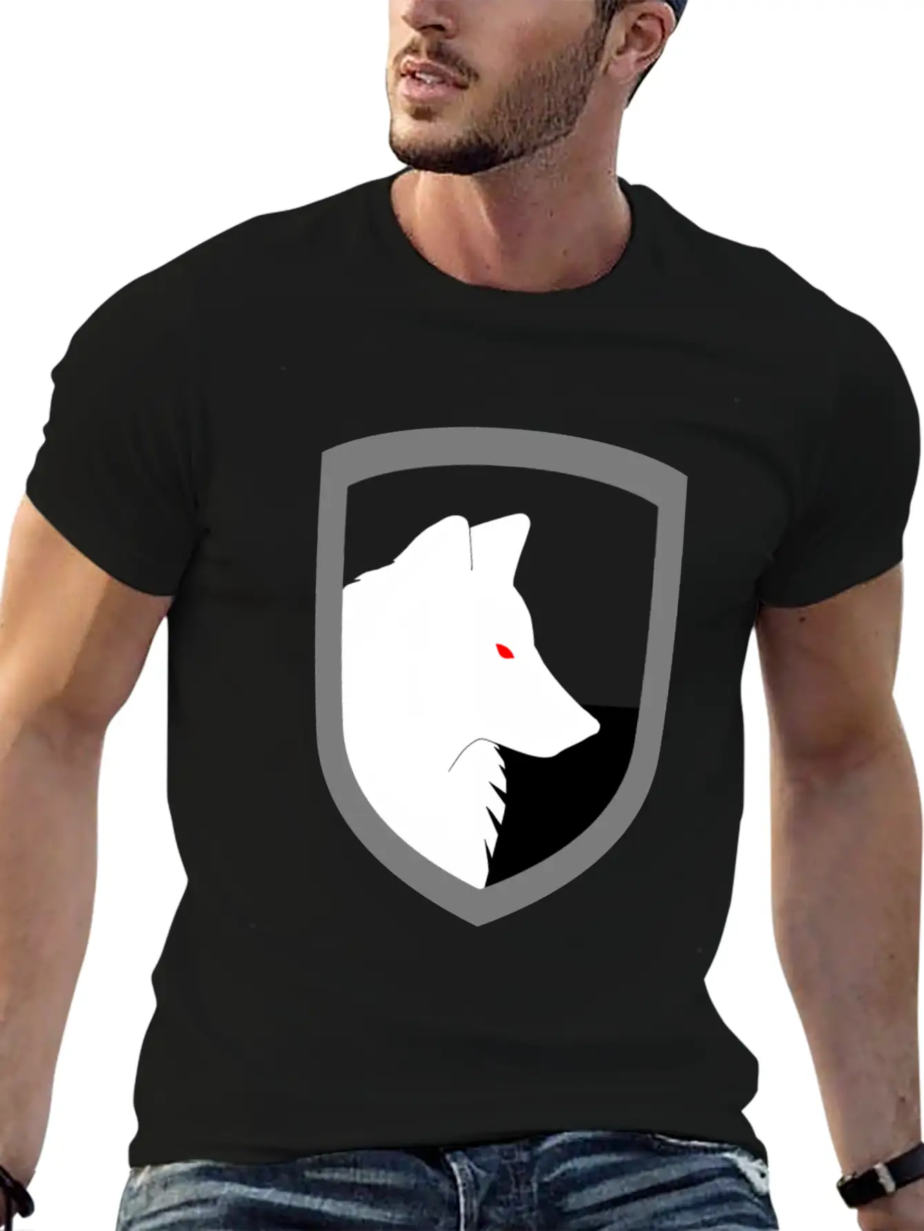 White Wolf Emblem Rimmed Classic Cotton Tee – Unisex Comfort For Any Season