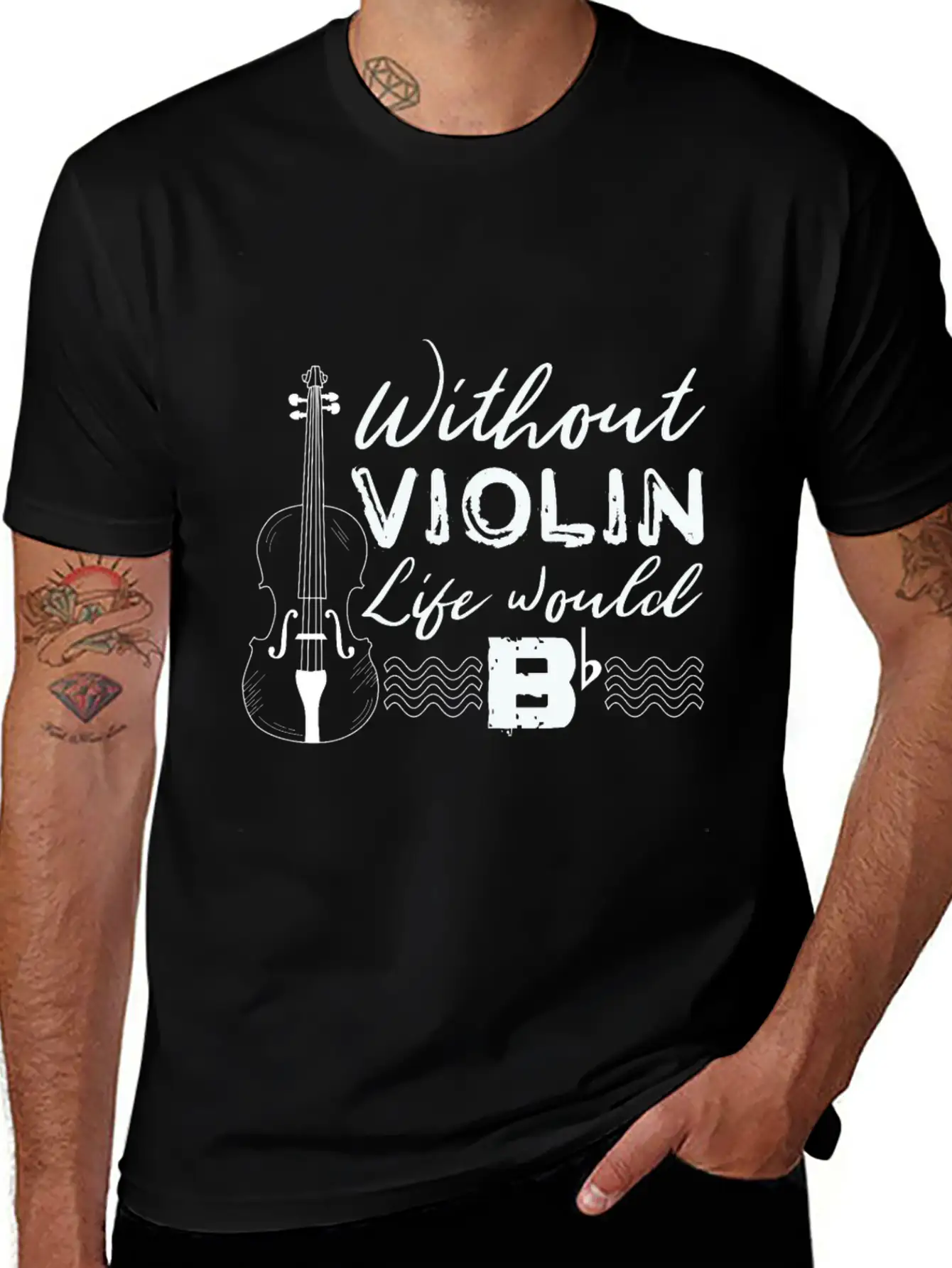 Without Violin Life Would B Flat Basic Graphic T-Shirt – Daily Comfort In Soft Cotton