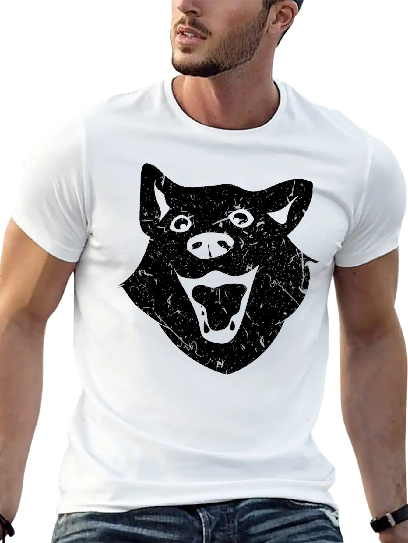 Wolf Dog Head Design Stylish Everyday T-Shirt – Unisex Basic Cotton Tee