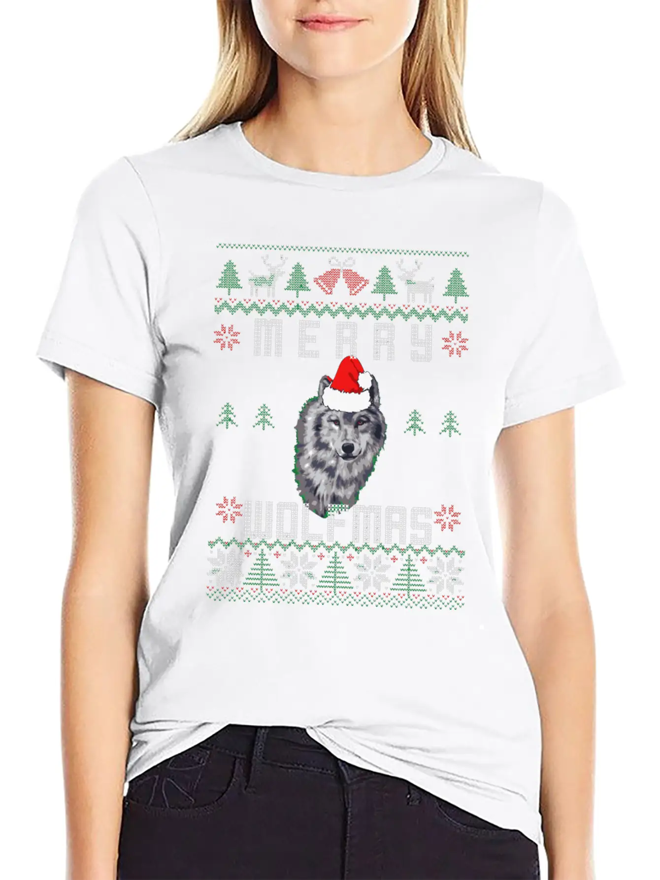 Wolf Merry Wolfmas Christmas Wolf Relaxed Everyday Tee – Lightweight And Durable Cotton