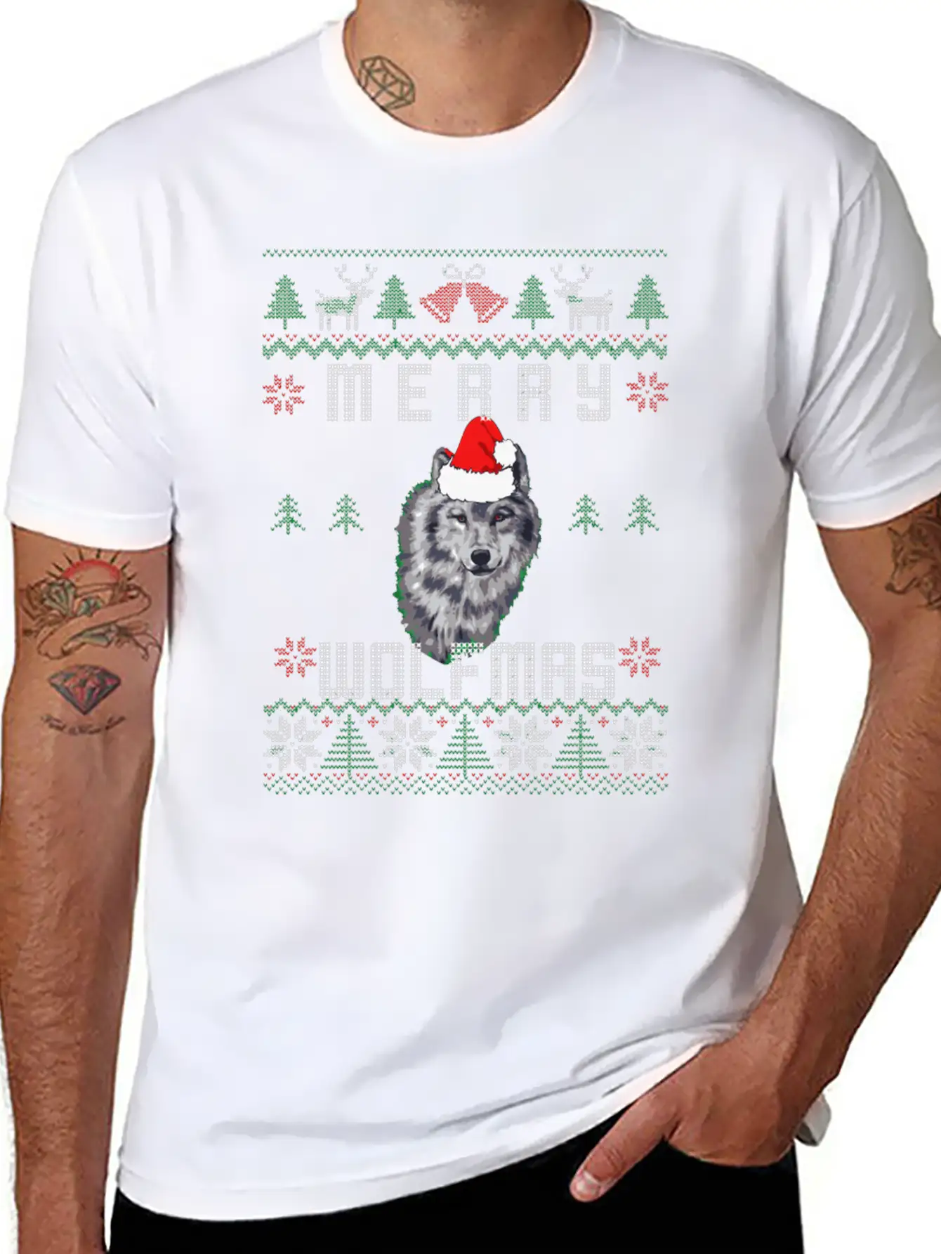 Wolf Merry Wolfmas Christmas Wolf Relaxed Everyday Tee – Lightweight And Durable Cotton