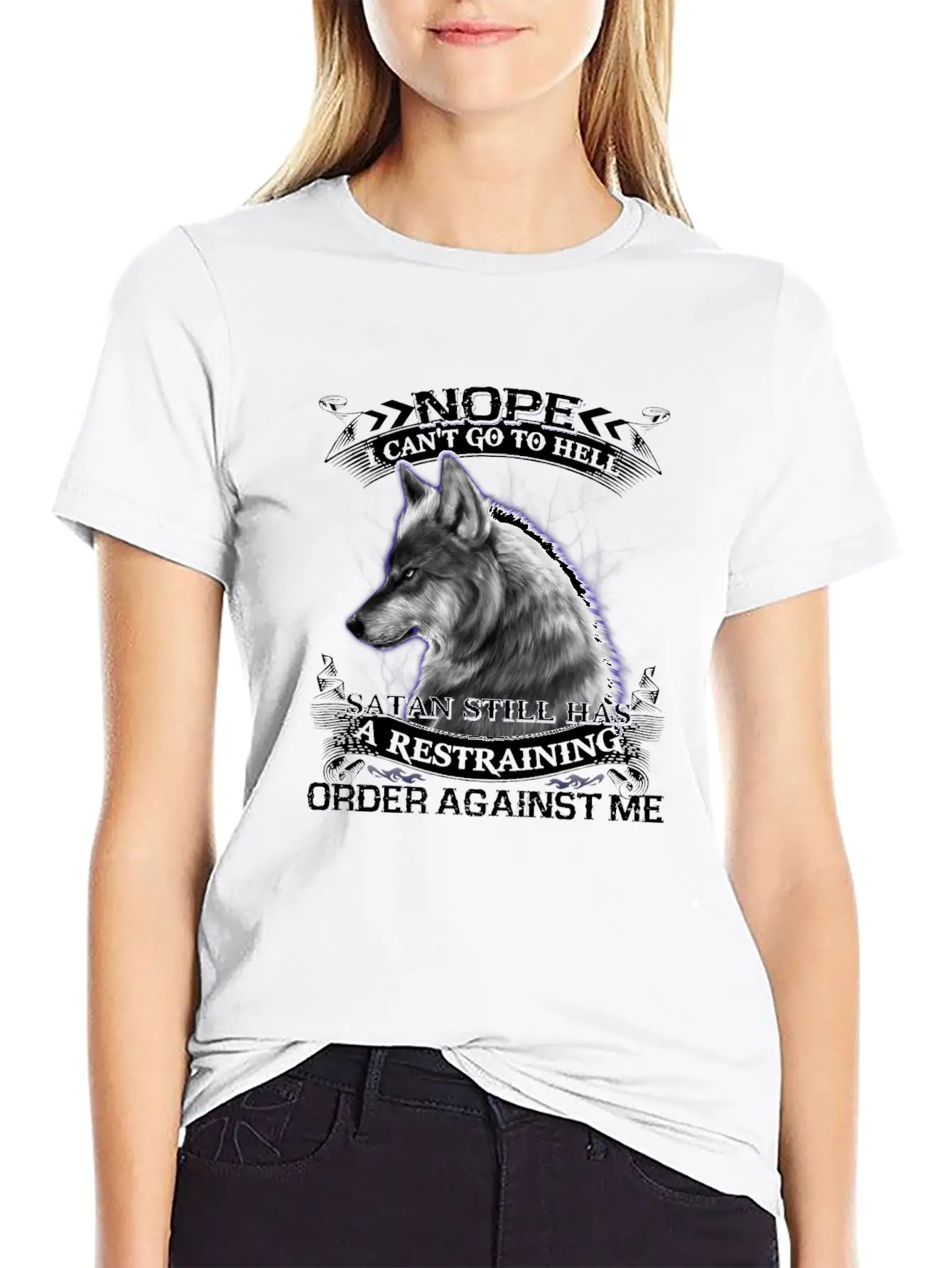 Wolf Nope I Ca Not Go To Hell Satan Still Has A Basic Graphic T-Shirt – Daily Comfort In Soft Cotton