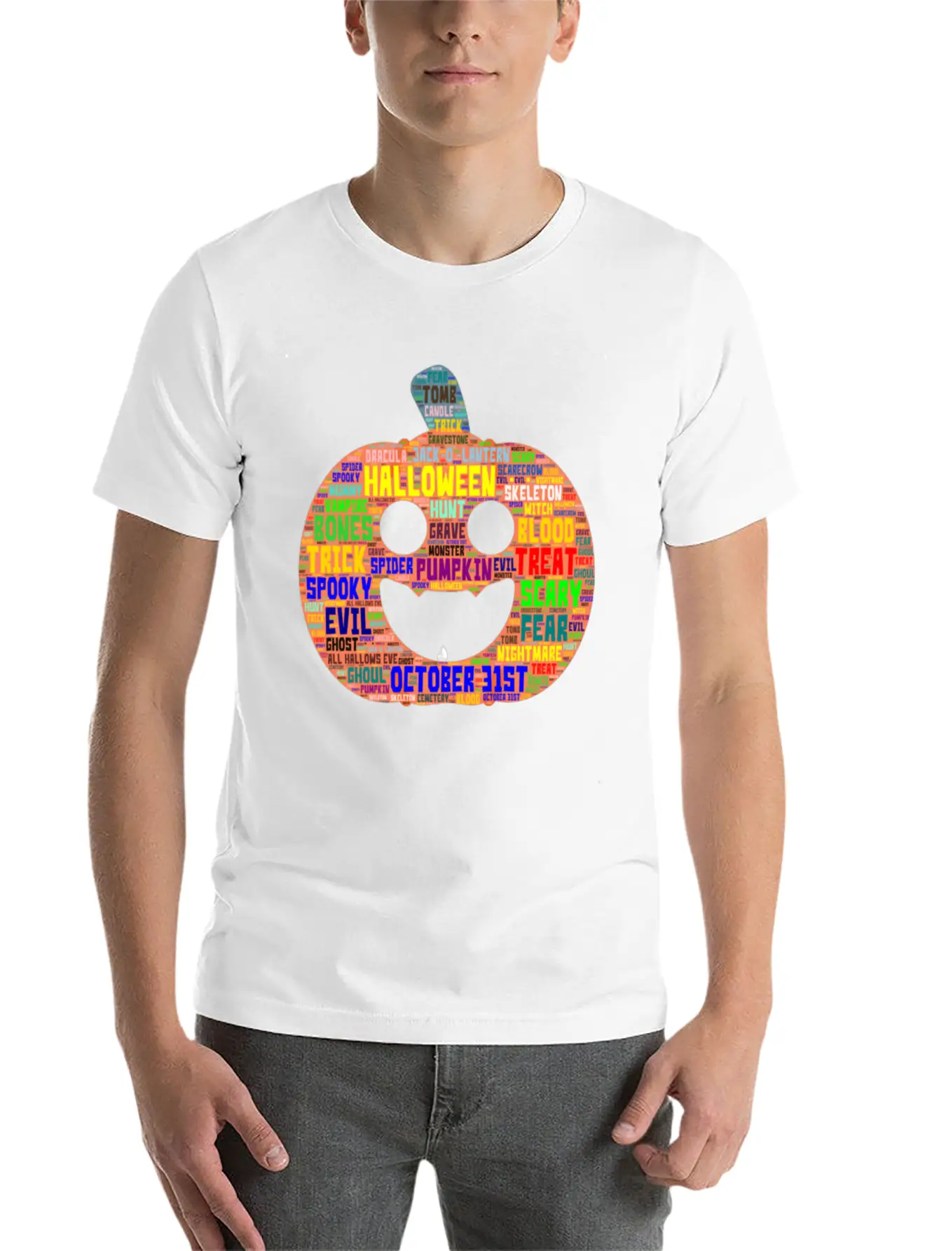 Word Art Halloween Beautiful Design Stylish Everyday T-Shirt – Unisex Basic Cotton Tee