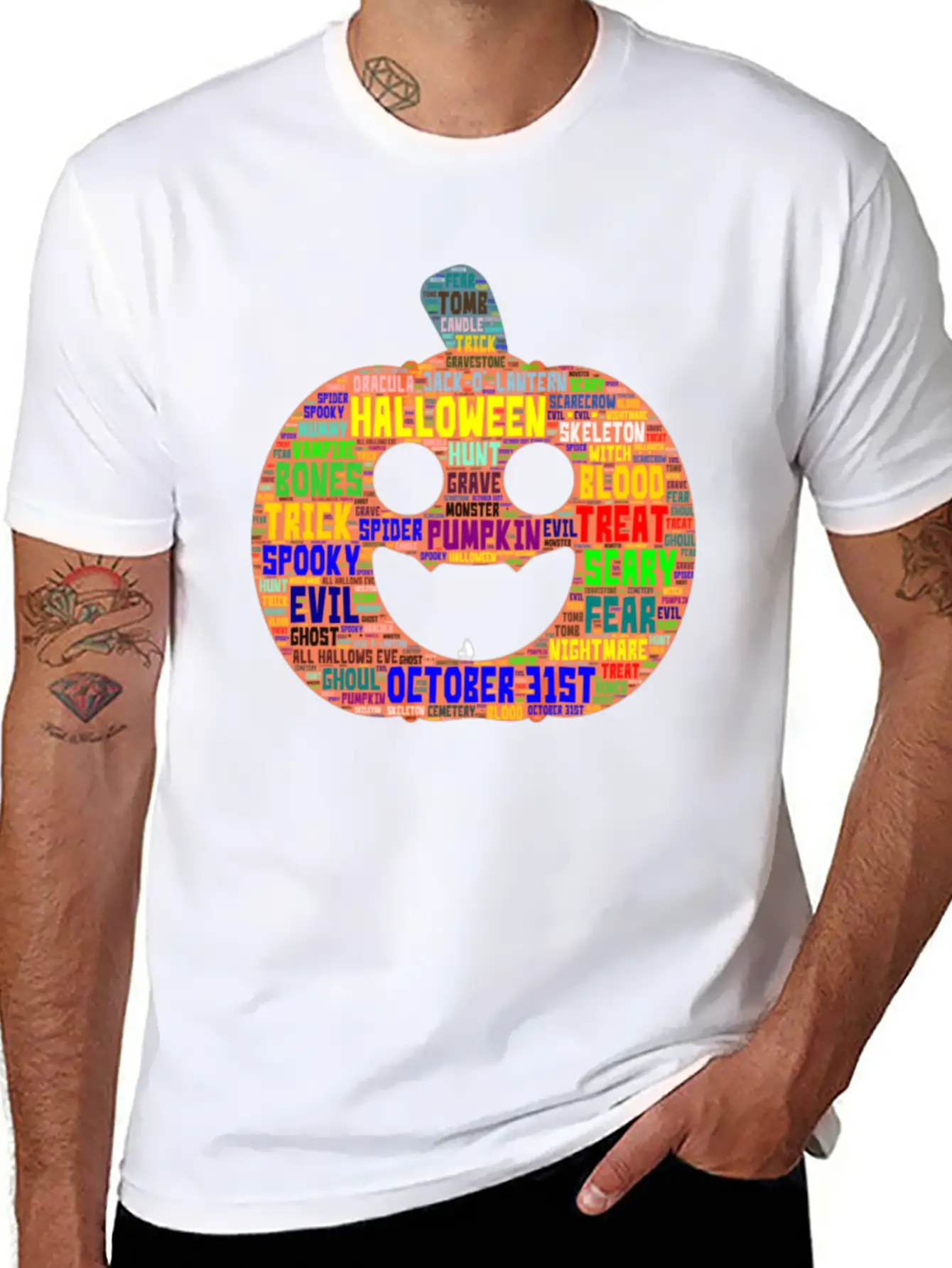 Word Art Halloween Beautiful Design Stylish Everyday T-Shirt – Unisex Basic Cotton Tee