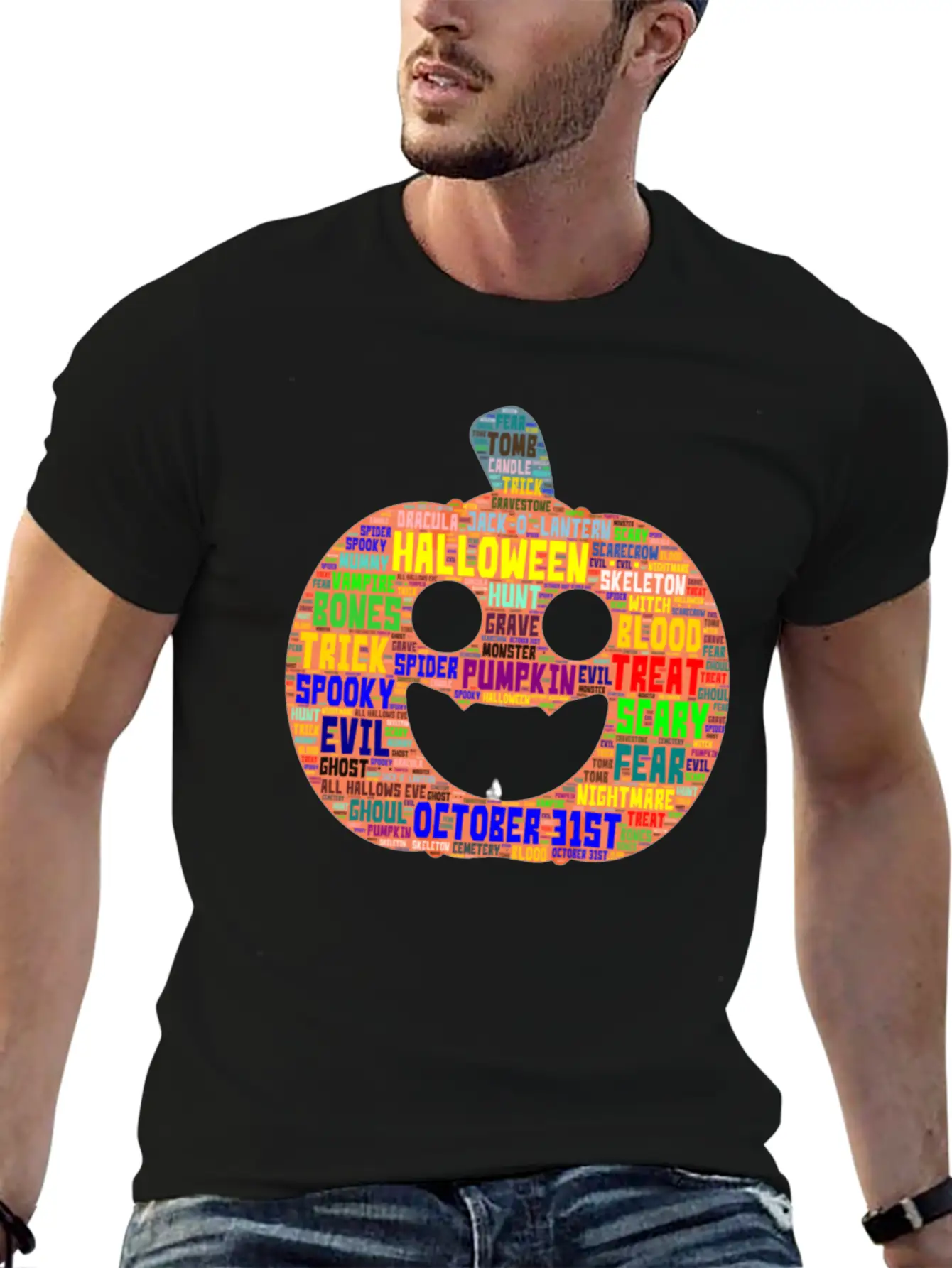 Word Art Halloween Beautiful Design Stylish Everyday T-Shirt – Unisex Basic Cotton Tee