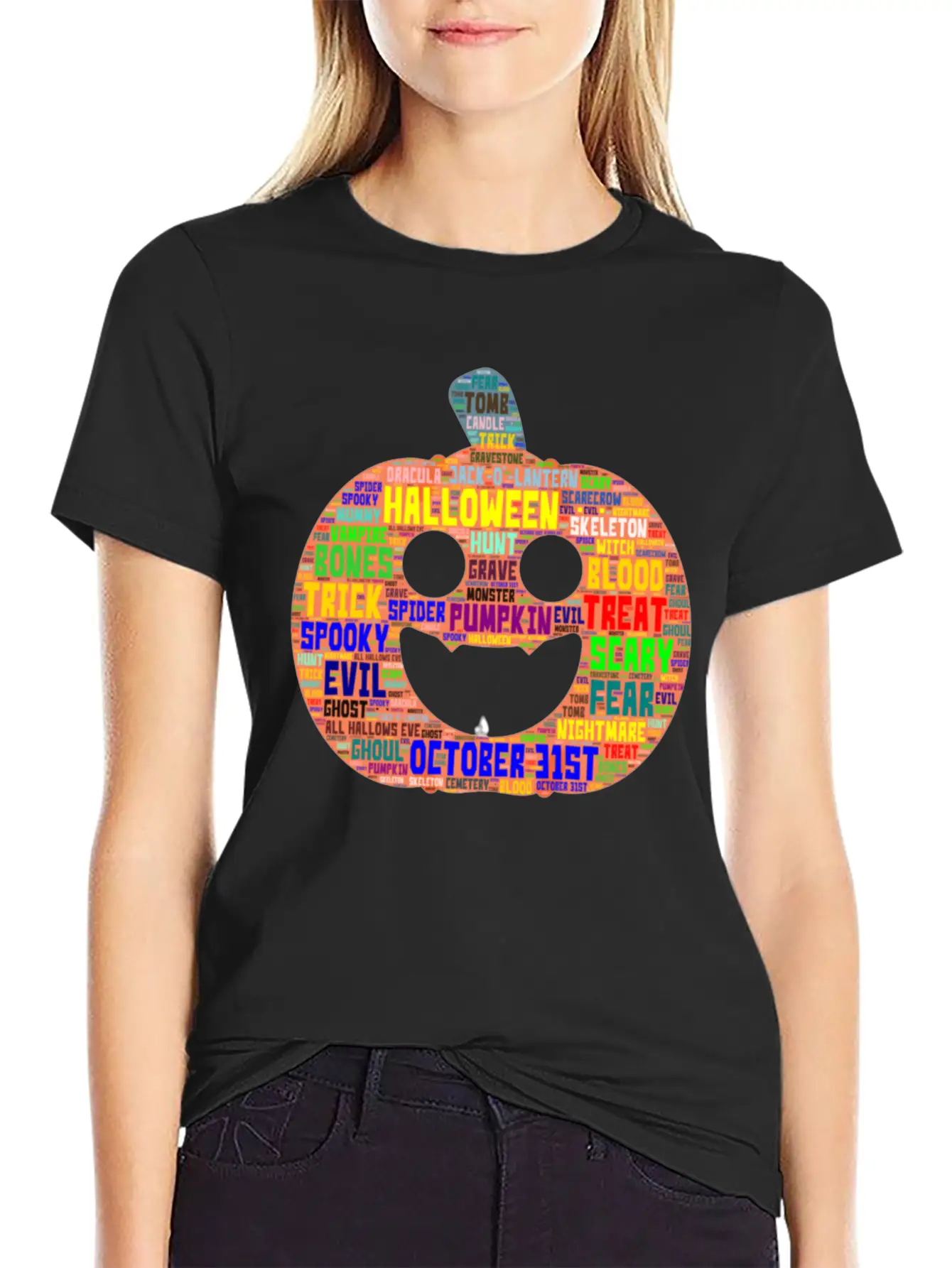 Word Art Halloween Beautiful Design Stylish Everyday T-Shirt – Unisex Basic Cotton Tee