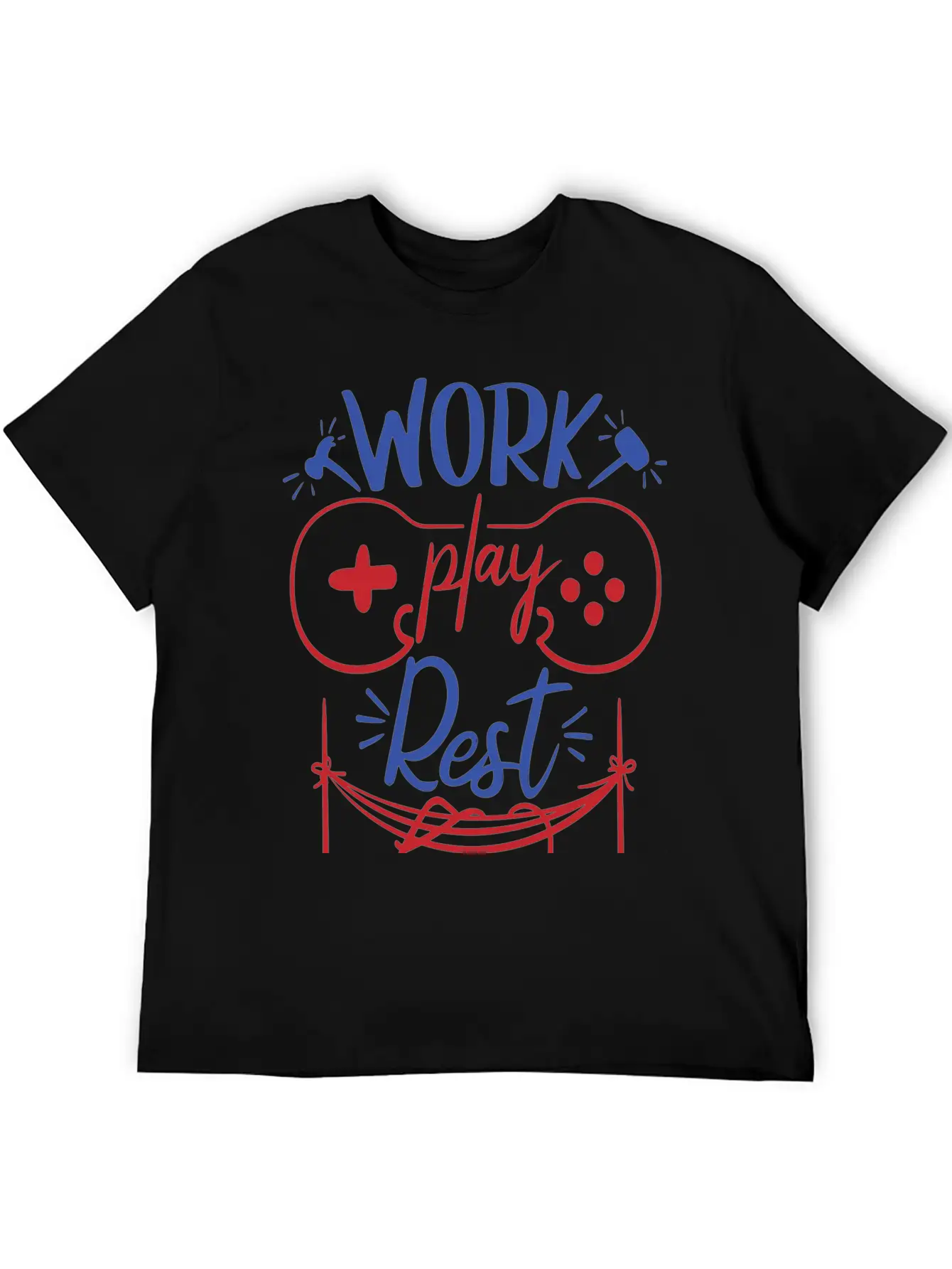 Work Play Rest Video Games Gaming Gamer Geek Gift Stylish Everyday T-Shirt – Unisex Basic Cotton Tee