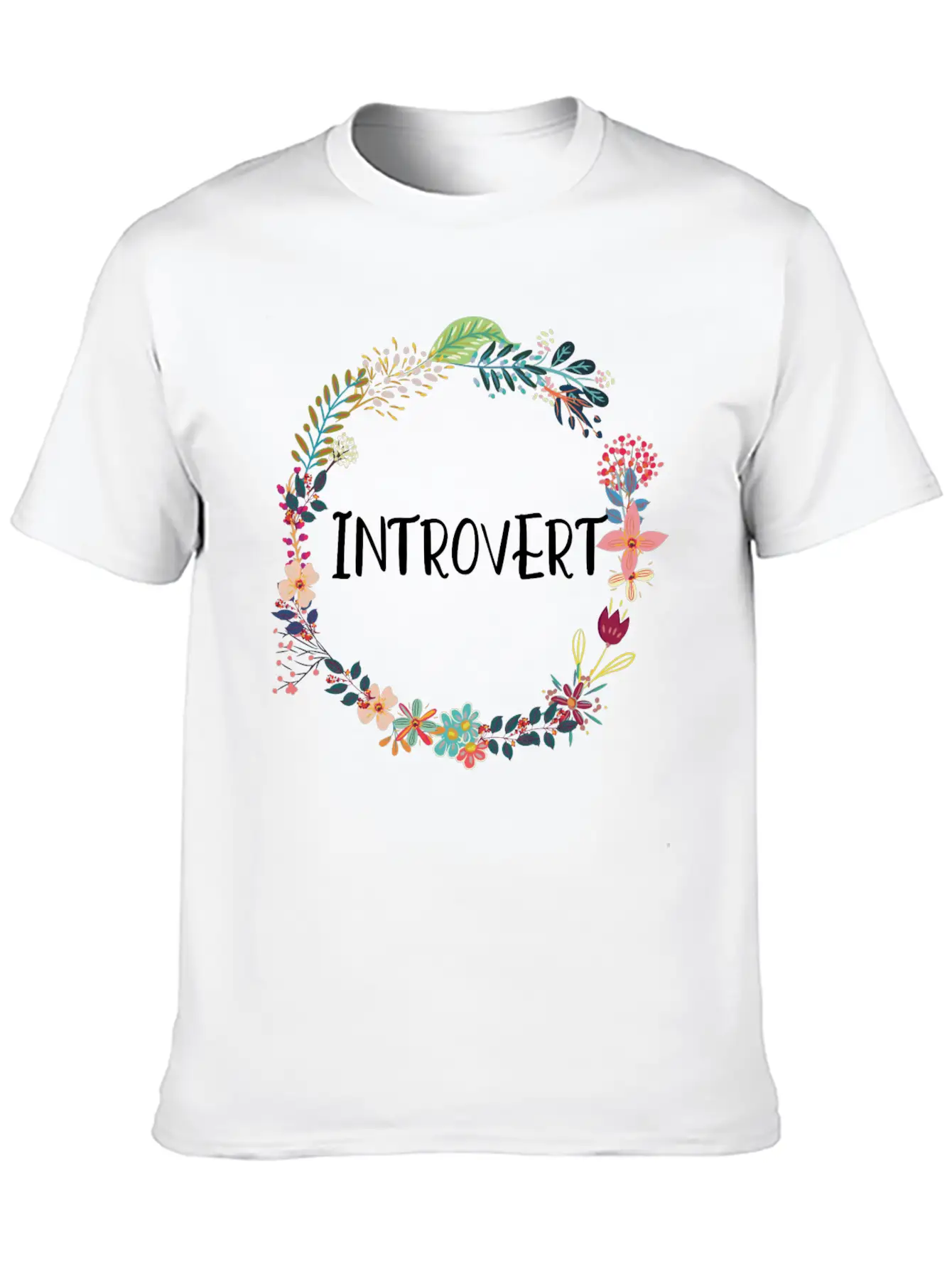 Wreath Introvert Indoorsy Basic Graphic T-Shirt – Daily Comfort In Soft Cotton