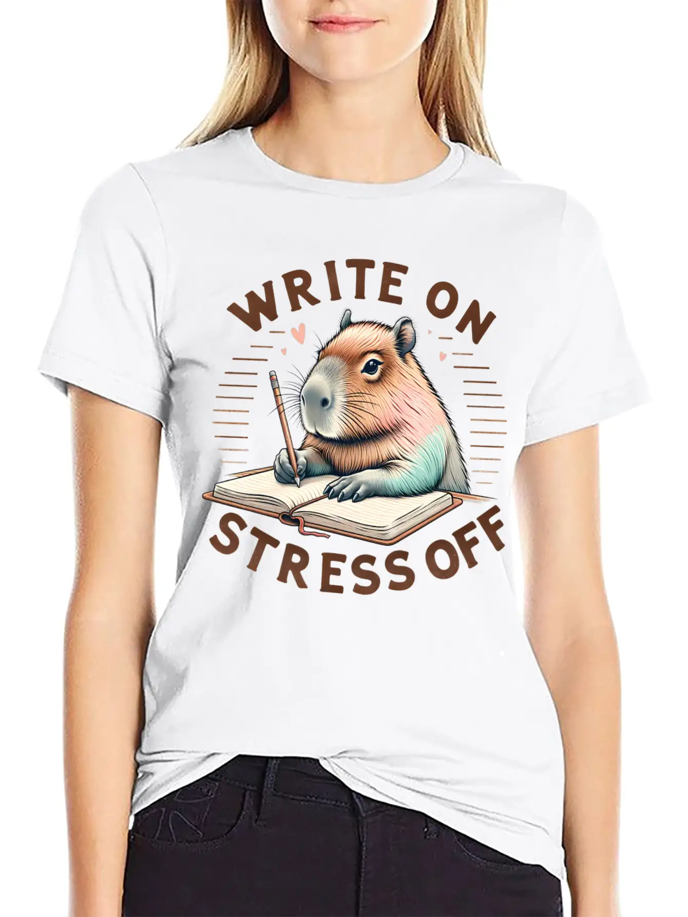 Write On, Stress Off Capybara Journaling Basic Graphic T-Shirt – Daily Comfort In Soft Cotton