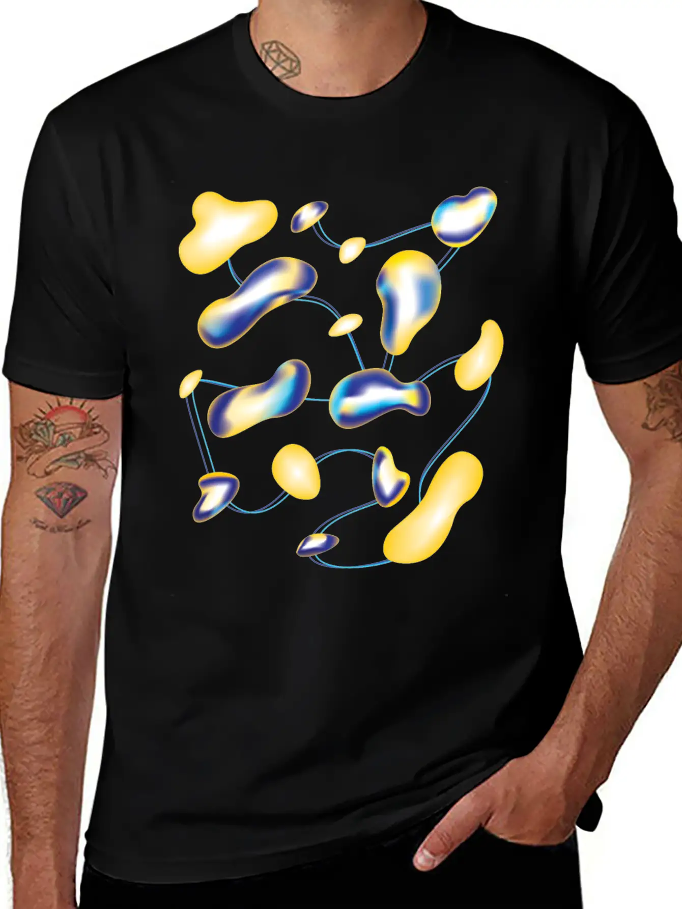 Yellow And Blue Fluid Drops Classic Cotton Tee – Unisex Comfort For Any Season