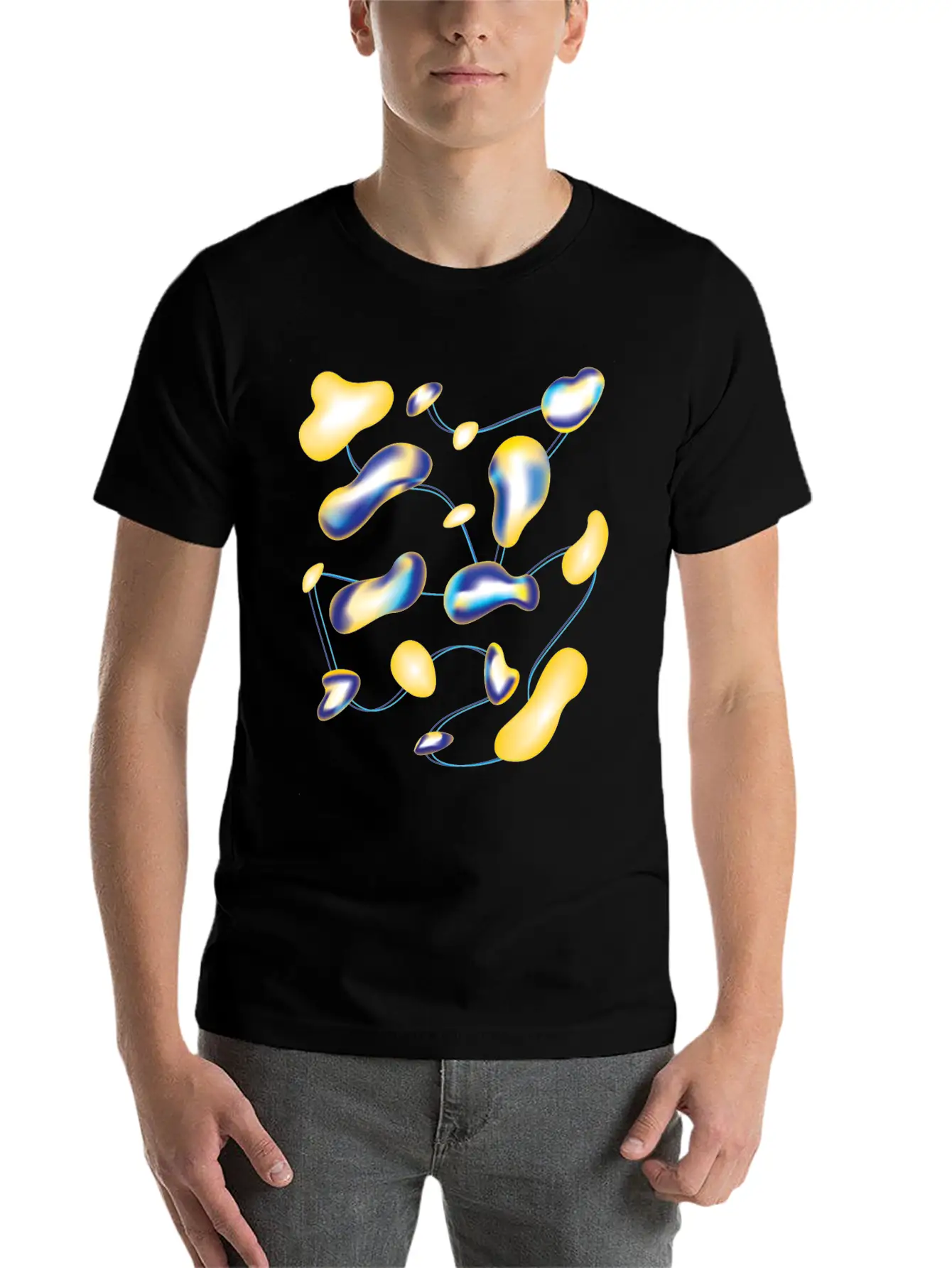 Yellow And Blue Fluid Drops Classic Cotton Tee – Unisex Comfort For Any Season