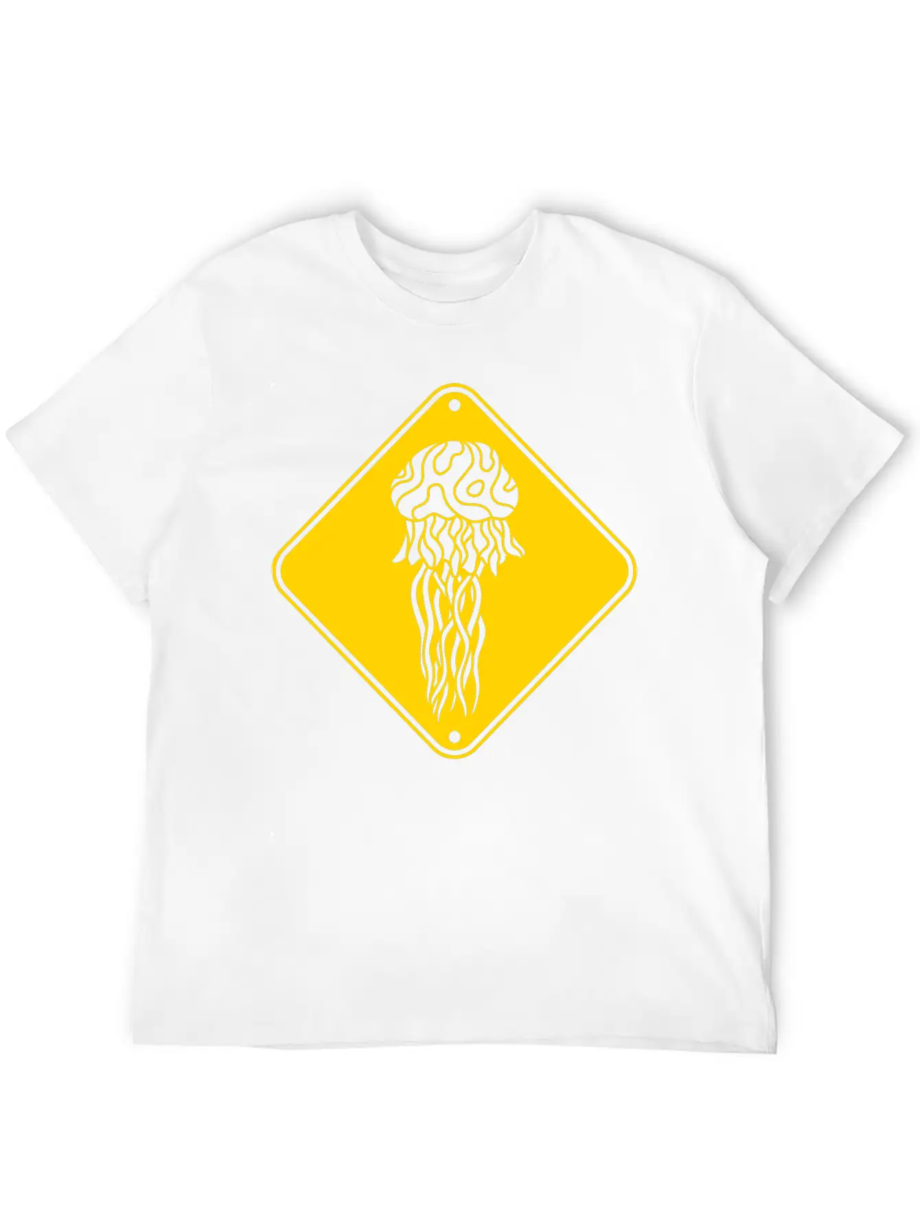 Yellow Caution Danger Caution Sign Shield Jellyfis Stylish Everyday T-Shirt – Unisex Basic Cotton Tee