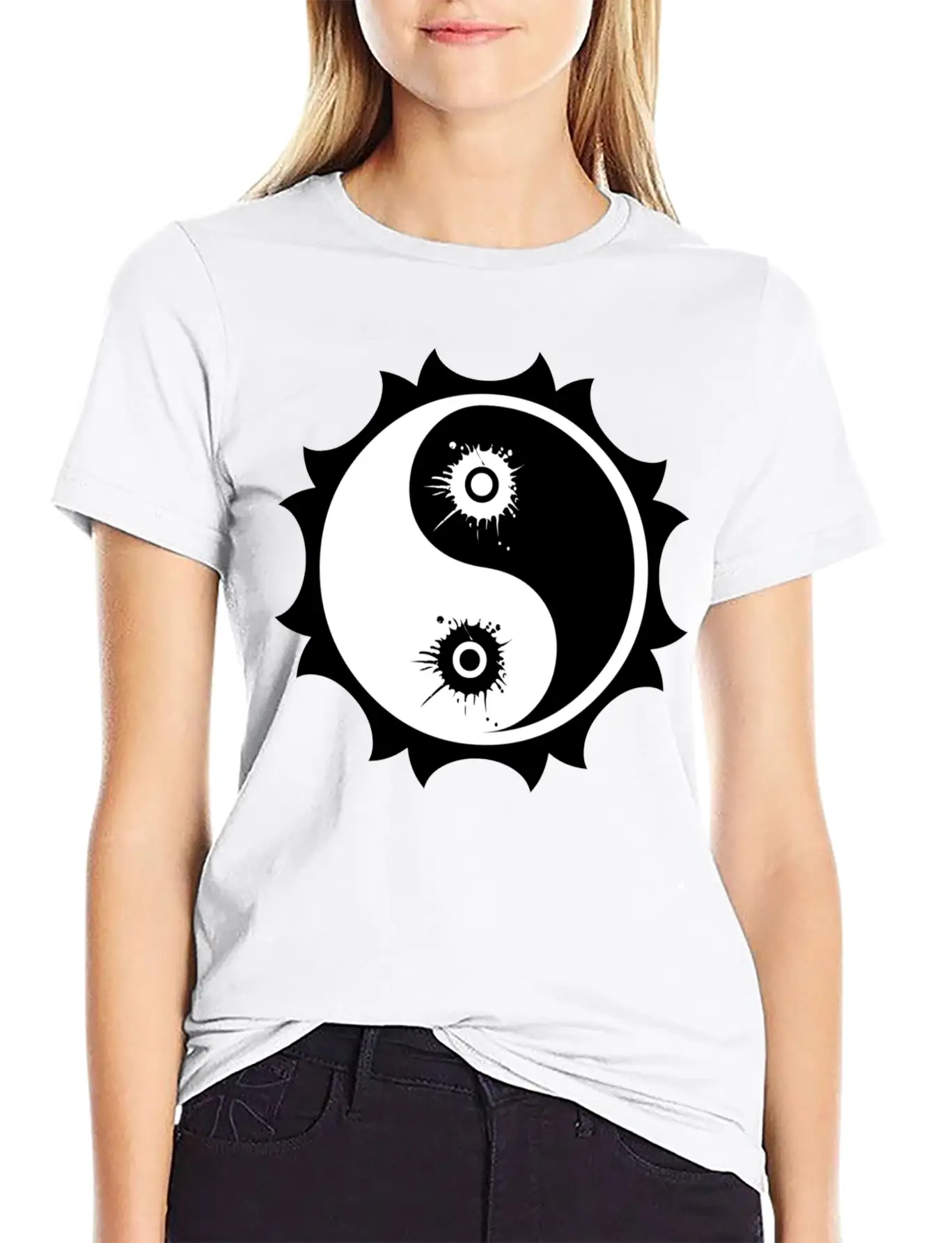 Yin Yang Splatter Design Basic Graphic T-Shirt – Daily Comfort In Soft Cotton